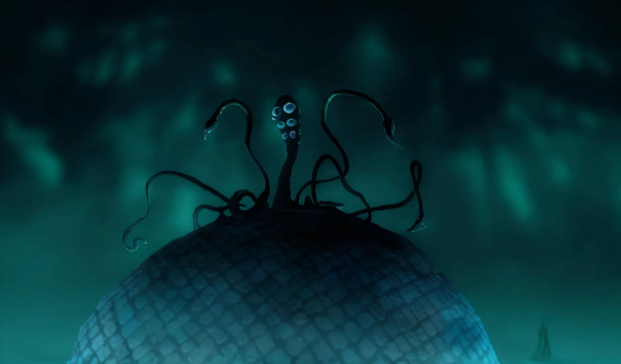 there is a large octopus sitting on top of a dome, fine details. anime. tentacles, tentacle beast, tentacle monster, tentacles in universe, tentacles rising from the sea, tentacles, his trunk is a long tentacle, tentacles around, blood moon tentacles!!, his trunk is a huge tentacle, bioluminiscent creature