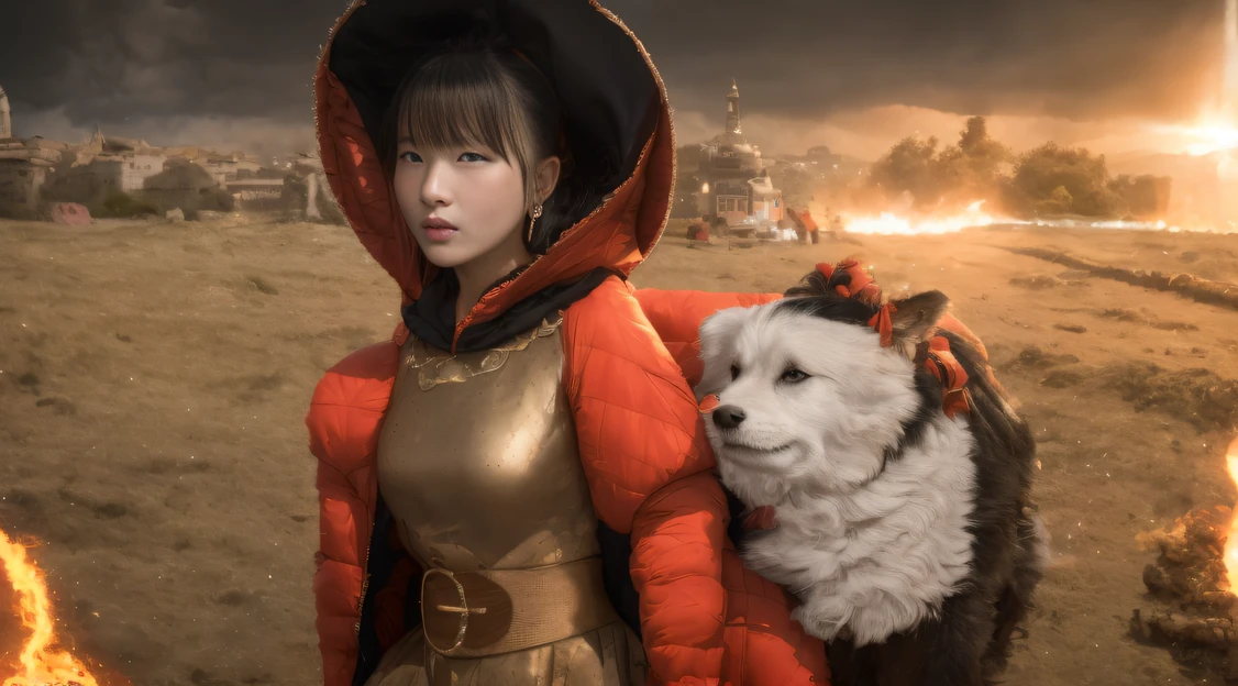 8K quality,1 girl,Lightning background,Flour flies(realisticlying:1.4),Black color hair,, RAW photogr, Sharp Re, Nikon D850 Film Stock Photo by Jefferies Lee 4 Kodak Portra 400 Camera F1.6 shots, Rich colors, ultra-realistic vivid textures, Dramatic lighting, Unreal Engine Art Station Trend, cinestir 800,floated hair,(((National style building)))Full-body side