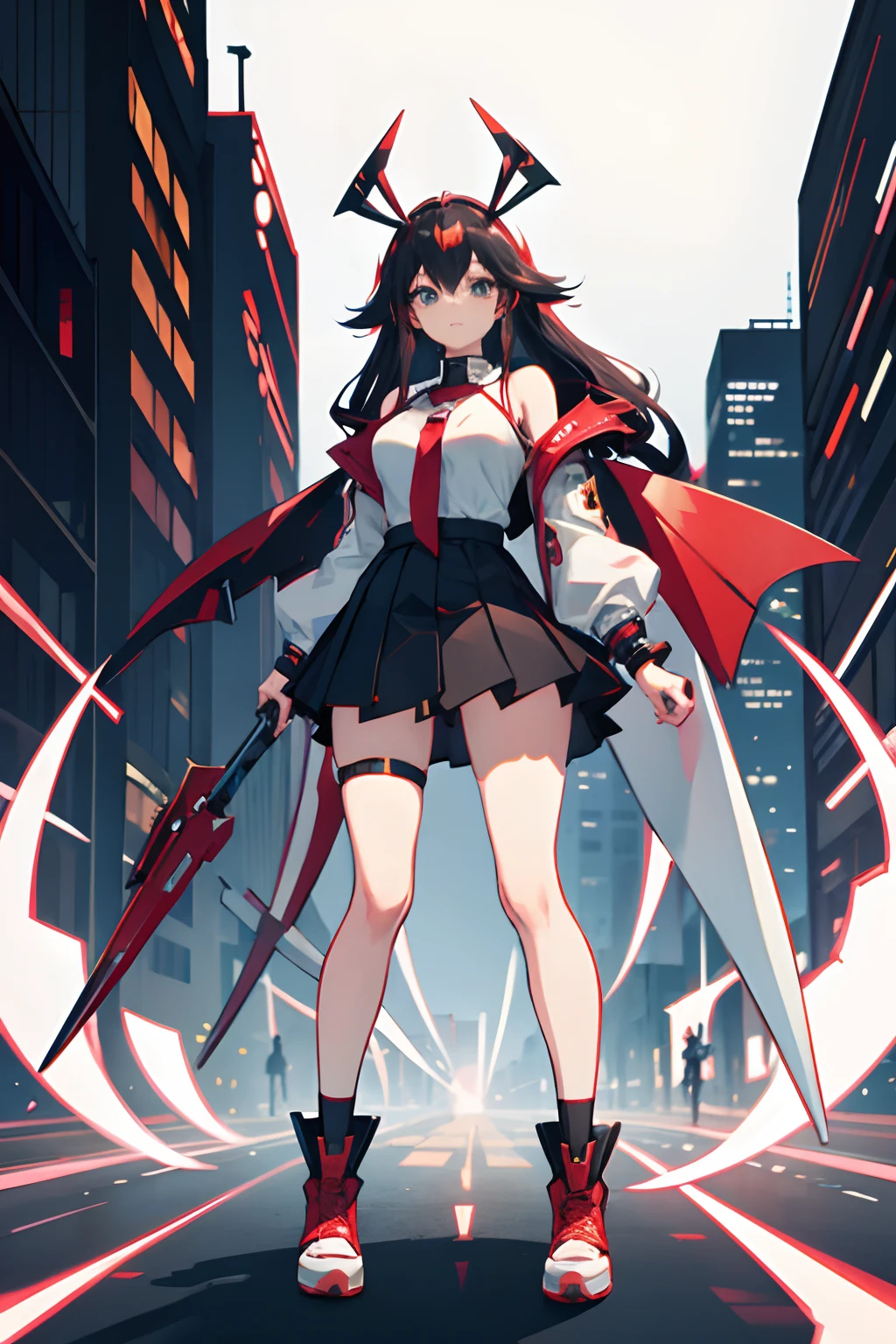Anime girl cyberpunk with skirt and kartana