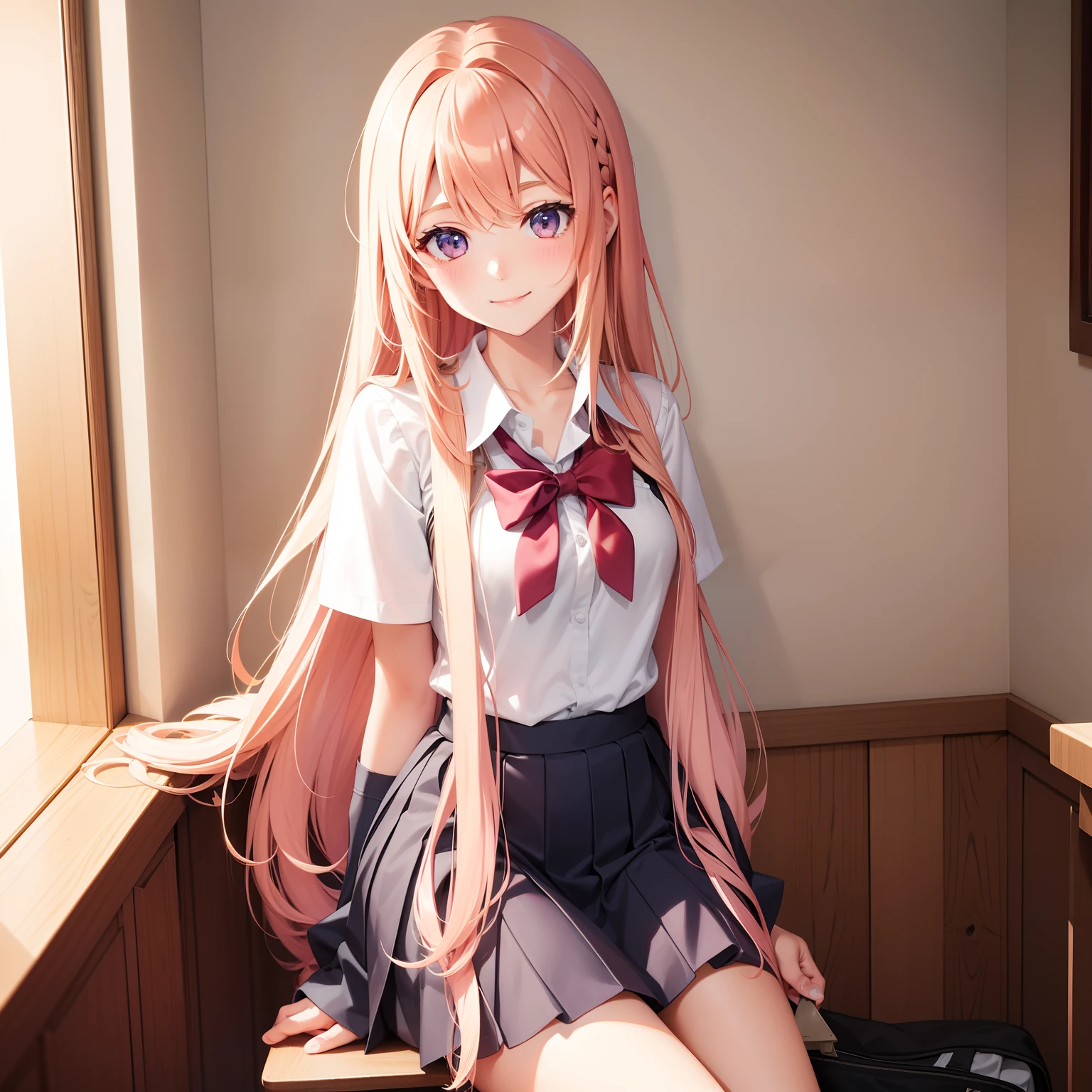 Girl smile school uniform best quality multiple girls harem masterpiece long blonde hair brown hair pink hair