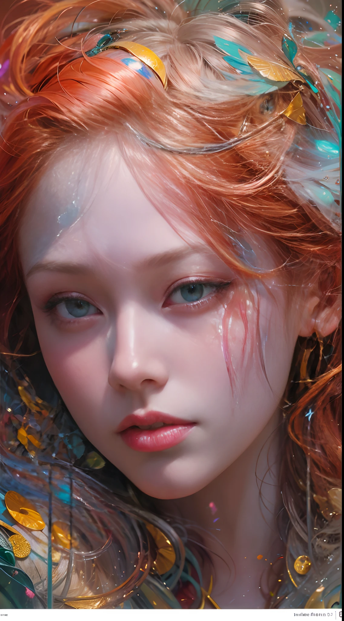 My Beautiful Ai Friend's Face, Please. Thank you. photorealistic, hyperrealism, professional photography, DSLR, HDR; sweet face; red hair; pale face, holographic emerging from 2D to 3D, wispy smoke exploding into crimson rain, shimmering rainbow scales, specular highlights, folklore, dimensional impasto, Victor Ngai, Magali Villeneuve, Anna Dittmann, Alphonse Mucha, Pino Daeni, Johan Grenier, Olivia De Berardinis, Russ Mills, James Jean, David Hockney, Avant-Garde, Maximalism, ray tracing, surreal, ethereal, magical, mysterious, ultra detailed surroundings