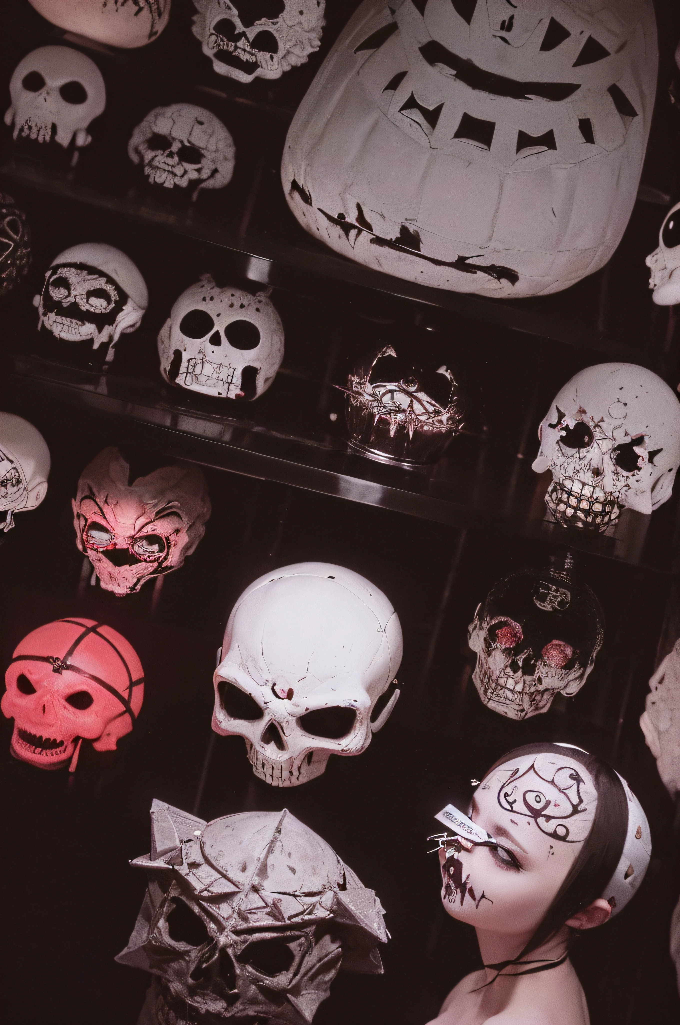 "(The best lighting, oscuro, dramatic),(feto calavera alien, Hellraiser, Cicatrices, , sexy, cerebro, sangre, una rata dentro de la cabeza, terror.),(ojos rojos, calaveras). morning light.