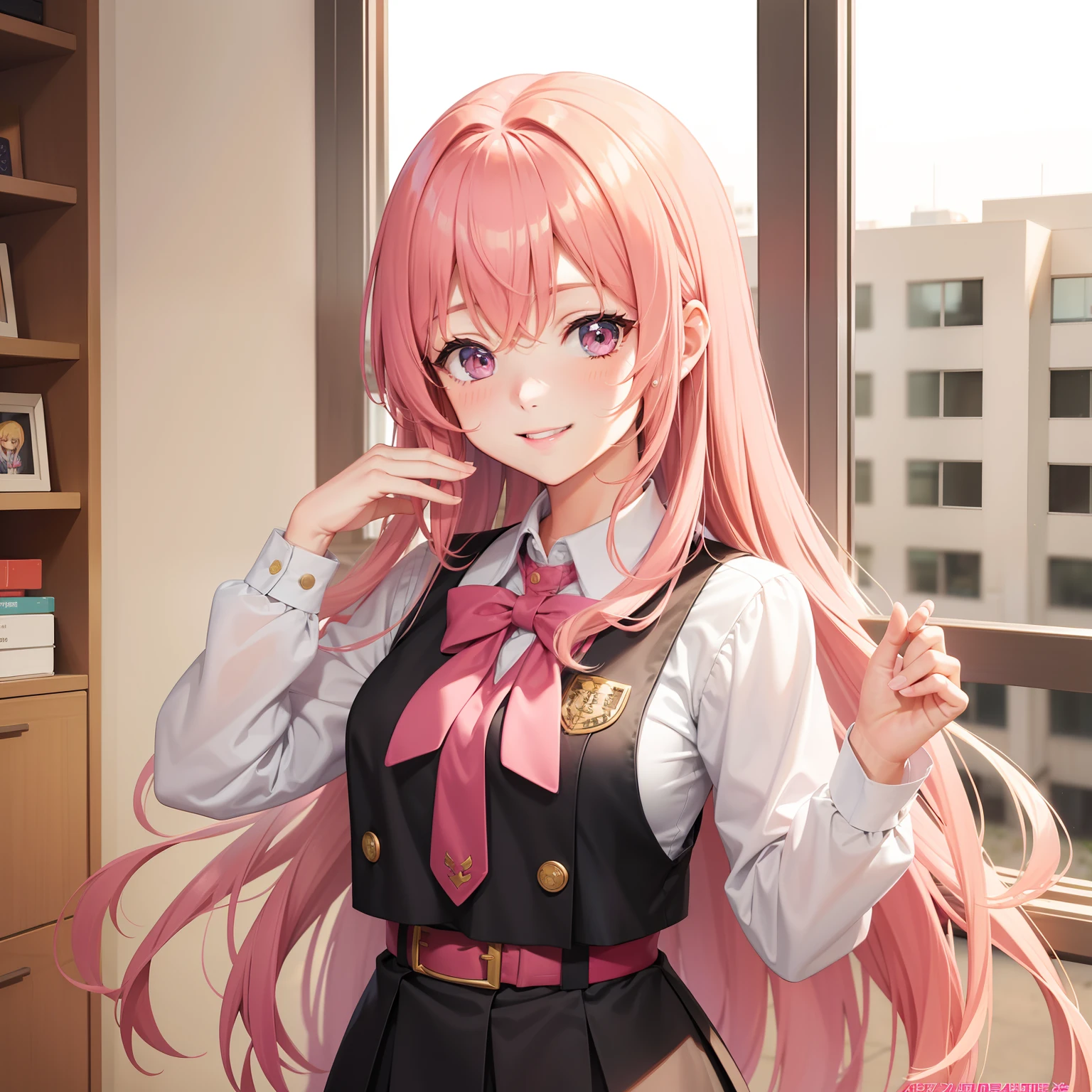 Girl smile school uniform best quality multiple girls harem masterpiece long blonde hair brown hair pink hair
