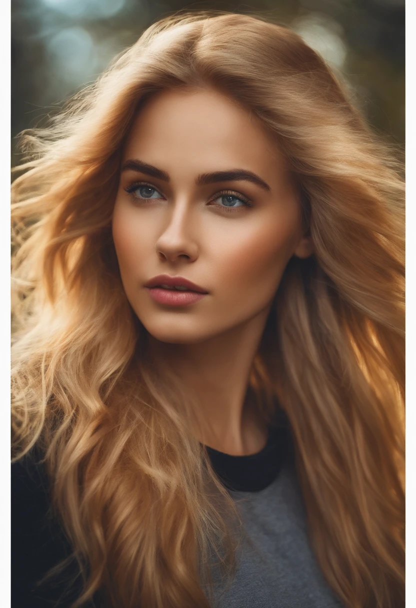 chica realista, rubia ,pelo largo, con una flor entre el pelo, con sudadera