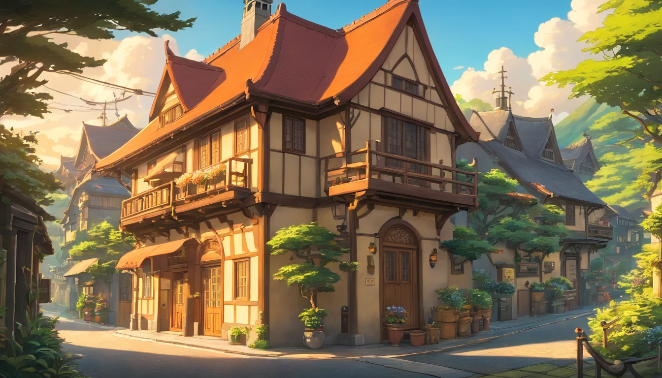 outdoor in the golden hour
Background Ghibli style village,
(fujifilm 16k) ,hyperrealistic, intricate detail, autolevel, dark, art nouveau, dramatic, desaturated, (expansive), intricate