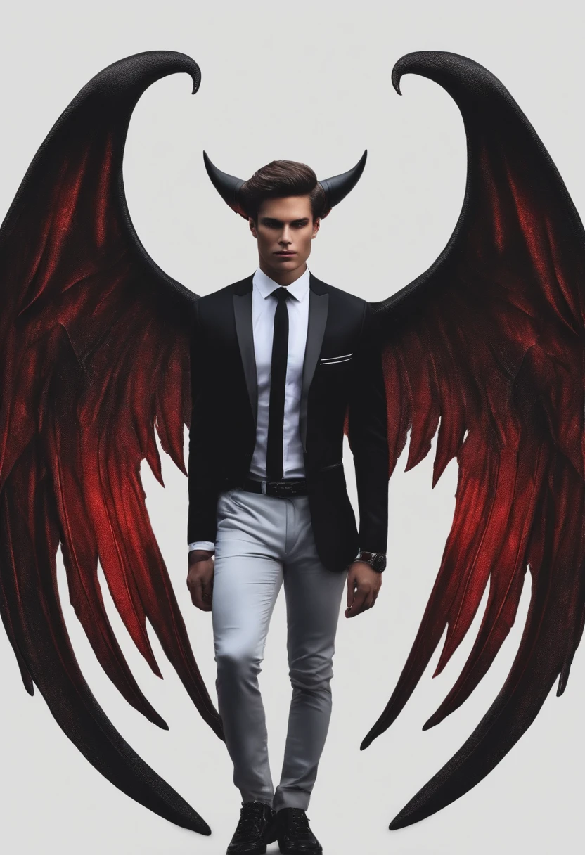 A BOY DEVIL EYES WITH DEVIL WINGS AD HEAD CARUON IN HEAD WITH ORIGINAL FACE WITH REALISTIC BACKGROUND WITH BLACK LAMBORGHINI MAN BETWEEN SKY IS OSAM