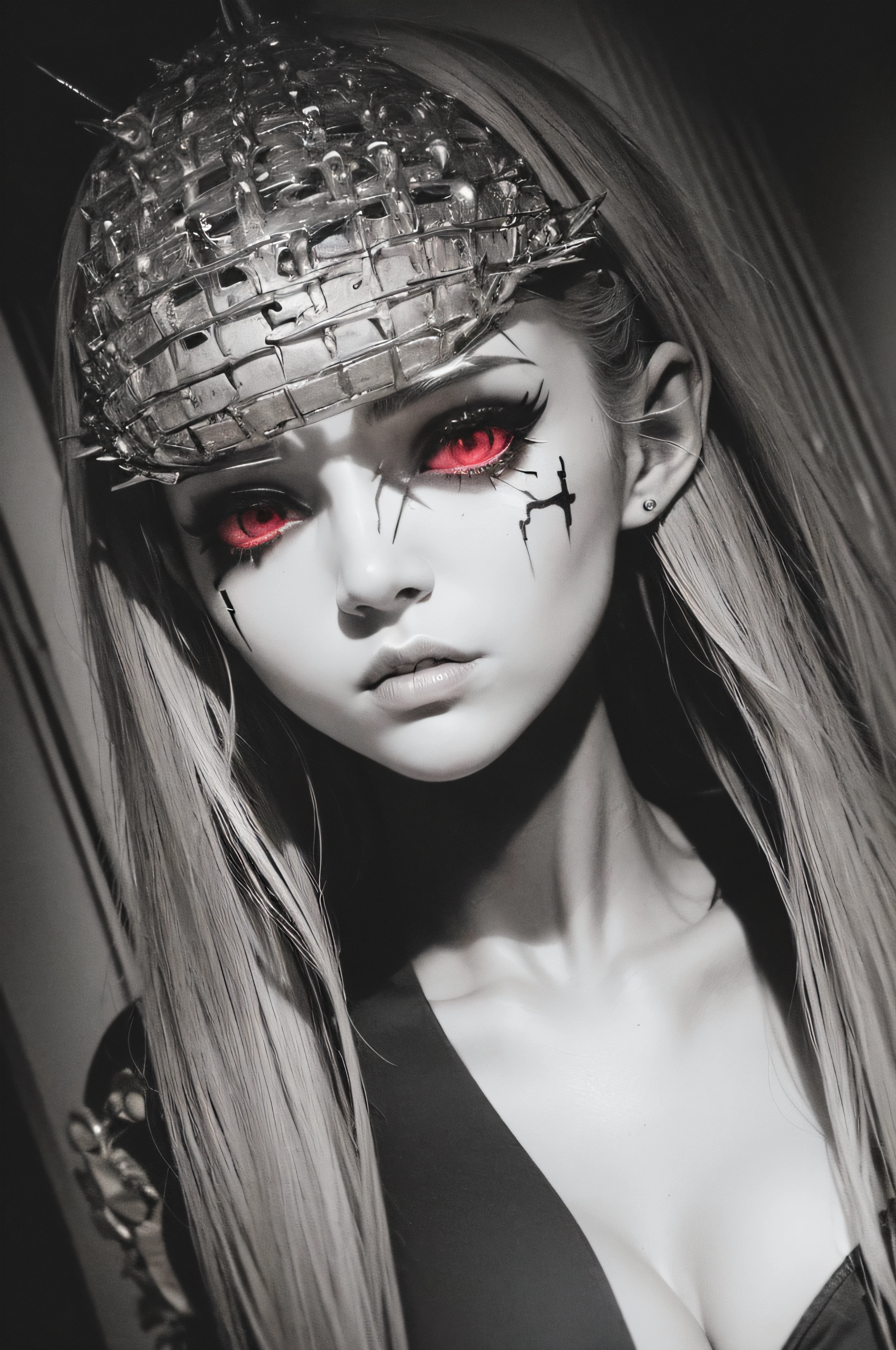 zombie girl, ager, blonde hair, totally white eyes, face only, 3d face, face with injuries, blood on face, dirty face, masterpiece, ultra detailed, ultra realistic, highest quality photography, 4k resolution, best quality, super detail, best quality walpapper, colorful, best illustration, best lighting, dynamic pose, dynamic angle
