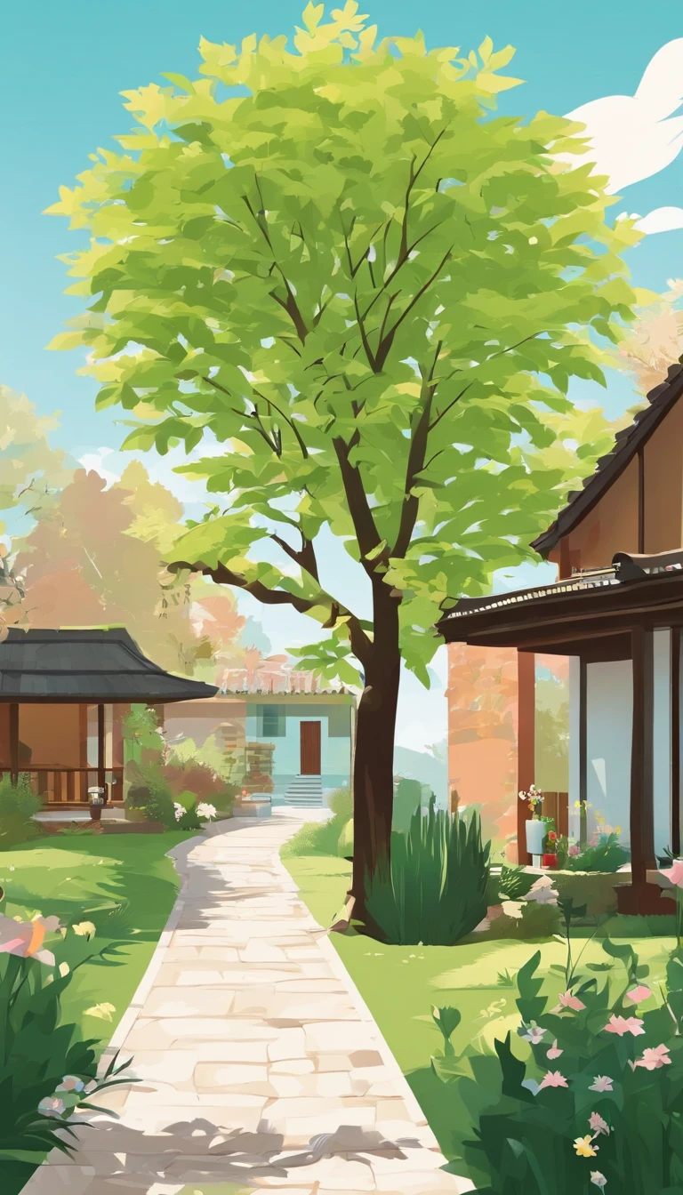 Realphotos, Photography, 65° viewing angle, Realistic light and shadow, En plein air, Close-up,springtime,lawns, Sunnyday,blue-sky,baiyun,Green trees,florals,realistic detail, 8K HD images