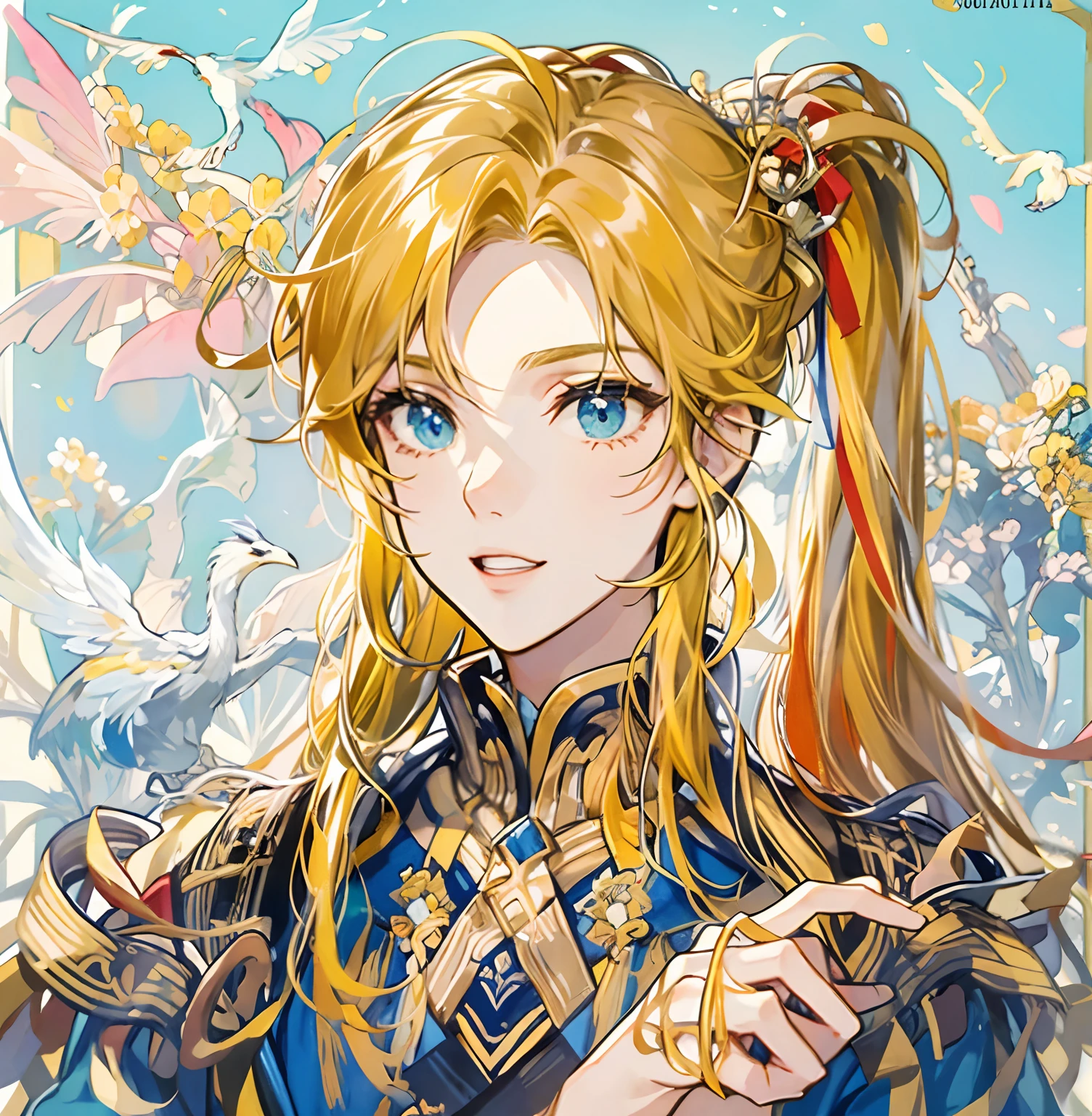 Egg-yellow hair,Yellow and blue European aristocratic clothing,