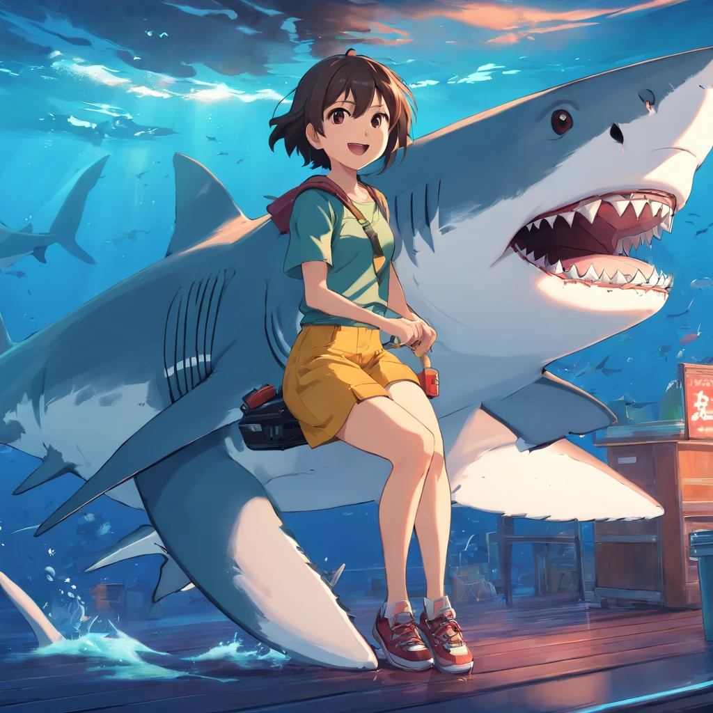 Great white shark,Cartoony,Dark
