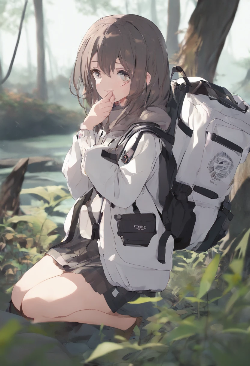 ((Top Quality, 8k, Masterpiece: 1.3)), Taiwanese Woman (1, 19 years old, smile, very detailed face and skin and hair texture, detailed eyes, double eyelids, white skin, beautiful delicate nose, light hair color, slightly longer bob cut hair, parka wearing, chinos wearing, mountain boots worn), overhead camera, sharp focus: 1.2, while emphasizing the subject's hair, eyes, mouth, action The composition is pleasing to the eye and thought-provoking. ⠀
ground, outdoor, (night), mountain, nature, (stars, moon) cheerful, wind, happy, backpack, tent, bonfire, forest, river, smoke, shadow, contrast, clear sky, style, (warm shades, warm tones), pleasant to the eye, while exuding melancholy emotions, characterized by a contrasting mix of calm tones and light and shadow, with dynamic angles, It is a thought-provoking composition.