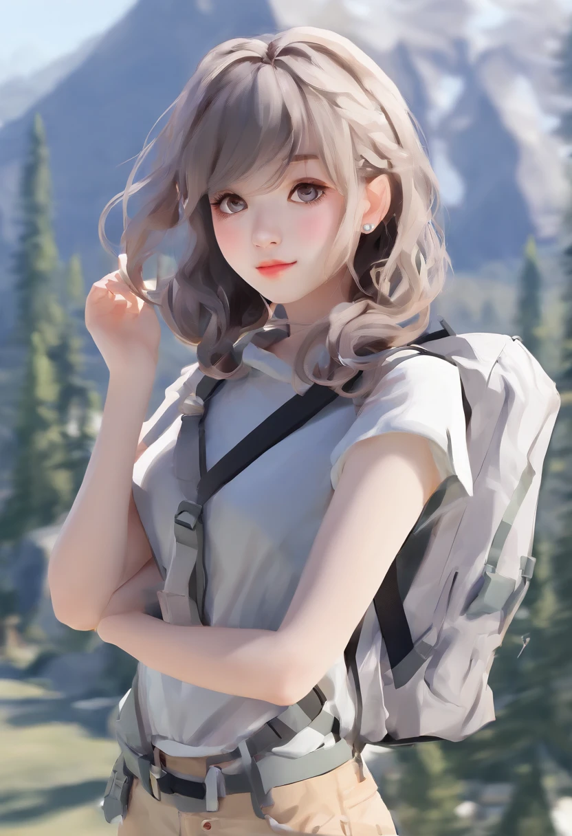 ((Top Quality, 8k, Masterpiece: 1.3)), Taiwanese Woman (1, 19 years old, smile, very detailed face and skin and hair texture, detailed eyes, double eyelids, white skin, beautiful delicate nose, light hair color, slightly longer bob cut hair, parka wearing, chinos wearing, mountain boots worn), overhead camera, sharp focus: 1.2, while emphasizing the subject's hair, eyes, mouth, action The composition is pleasing to the eye and thought-provoking. ⠀
ground, outdoor, (night), mountain, nature, (stars, moon) cheerful, wind, happy, backpack, tent, bonfire, forest, river, smoke, shadow, contrast, clear sky, style, (warm shades, warm tones), pleasant to the eye, while exuding melancholy emotions, characterized by a contrasting mix of calm tones and light and shadow, with dynamic angles, It is a thought-provoking composition.