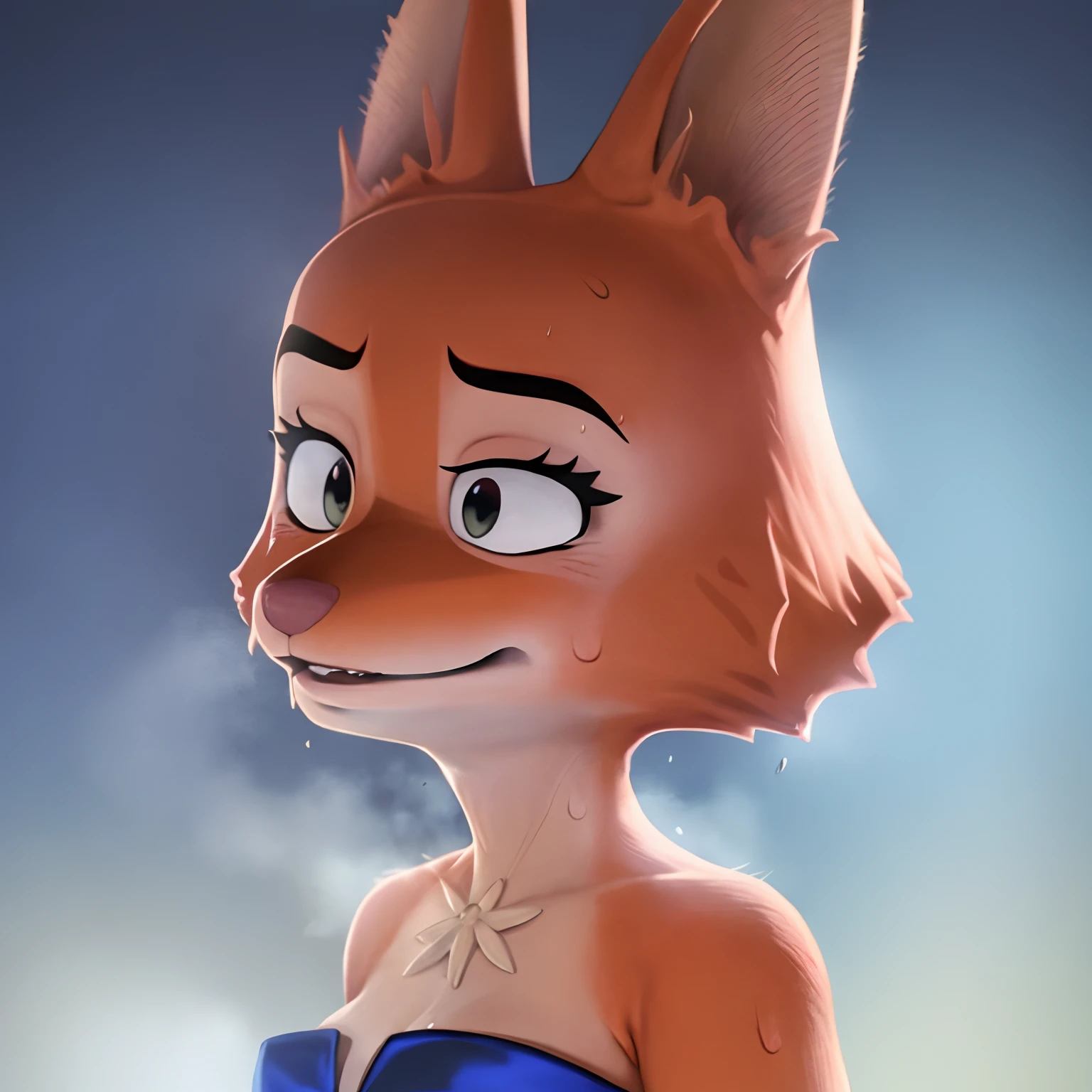 a beautiful and detailed portrait of diane foxington, submissive, bondage,orange body, black lips, eyelashes, eyebrow piercing