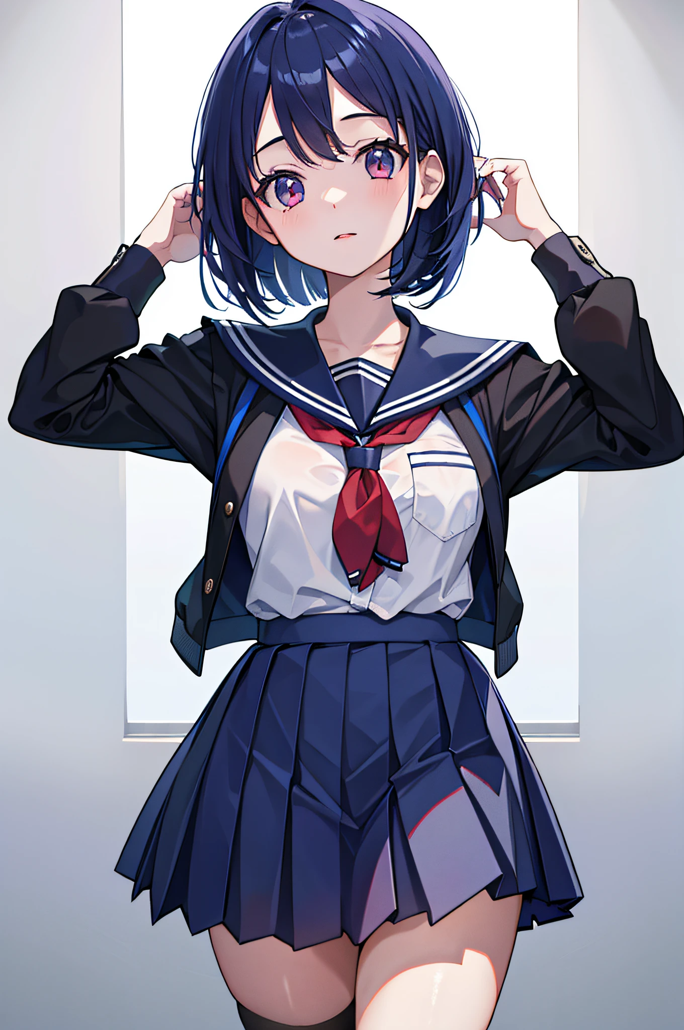 Schoolgirl, top quality, ultra high resolution, (photorealistic: 1.4), one girl, short bob, snappy bangs, uniform, viewer look, close-up
