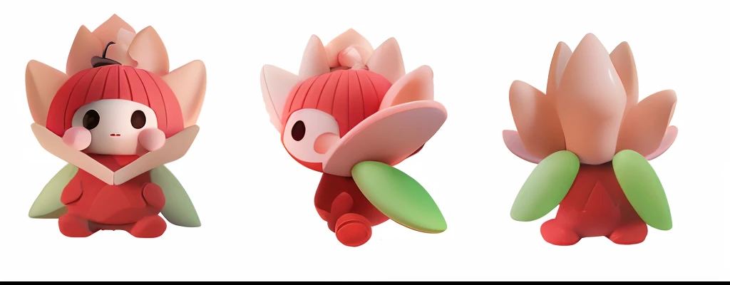 Three views Clay material Morandi color matching Pastel color Color clean colorless block Blind box figure style Clean background 3d rendering C4D modeling Cute characters