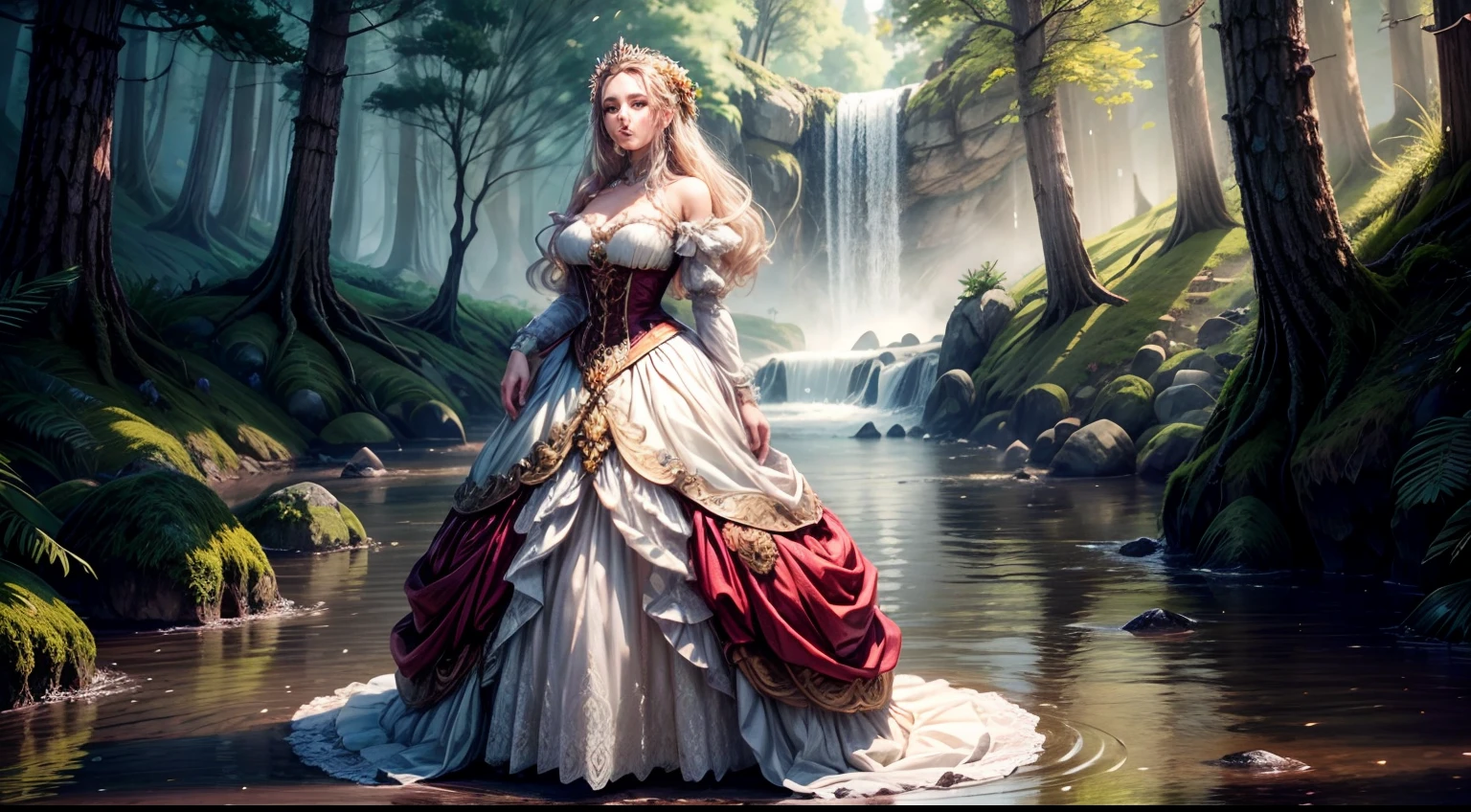 Beautiful woman, princezna, 8k, standing, big brests, Beautiful dresses, in nature