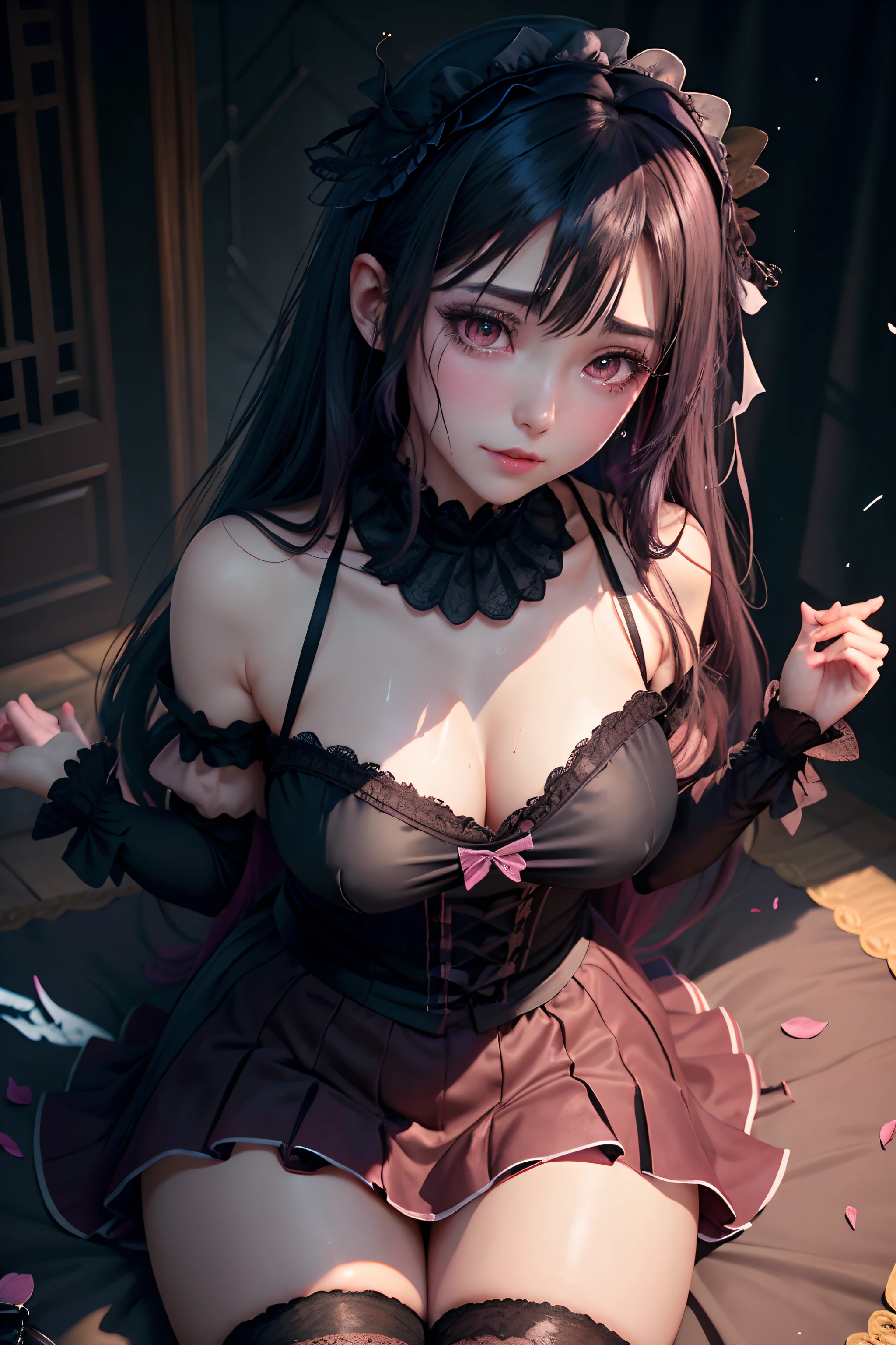 A sexy、A slight smil、garterbelts、knee high socks、panthyhose、Beautifying the world、Unhappy、Lament my night's fantasy、Transcendent beauty、Beautiful shape、wretched、ghosts、wraiths、Evil Spirit、Beautiful、boredom、Unusual beauty、Bewitching、Fornication、Hard Dark Gothic Makeup、Maniacal、Deep night sky、horor、twin-tail hair、Black Dark Eyeshadow、slaves、crying how bright、mourn、Sad songs、Good skin luster、Lace pink、Long hair straight hair、Dark Gothic Makeup、Dark smile、Restless Palace、Expressions of sexual arousal、Fragrant beauty、18year old、carriage、Lying、seductiv、 Strong sexual pleasure facial expressions、A look of shame、open the legs widely、Dark Gothic、Gothic lolita、Dark purple hair、masturbation、bell sleeves、Wizard Sleeve、Obscene look、Stained glass background、masutepiece、Best Quality、Ultra-detailed、Refers to 5 books、Sweat glitters on my chest、Glitter of sweat on your face、Massive sweat glitter on the thighs、Expression of sexual pleasure in anguish、Sweating profusely、Quite an inebriated face、maid clothes、Gothic Long Dress、Black ruffled skirt、Apply blush on cheeks、Pink atmosphere、Pink hair、bewitching poses、Nasty poses、