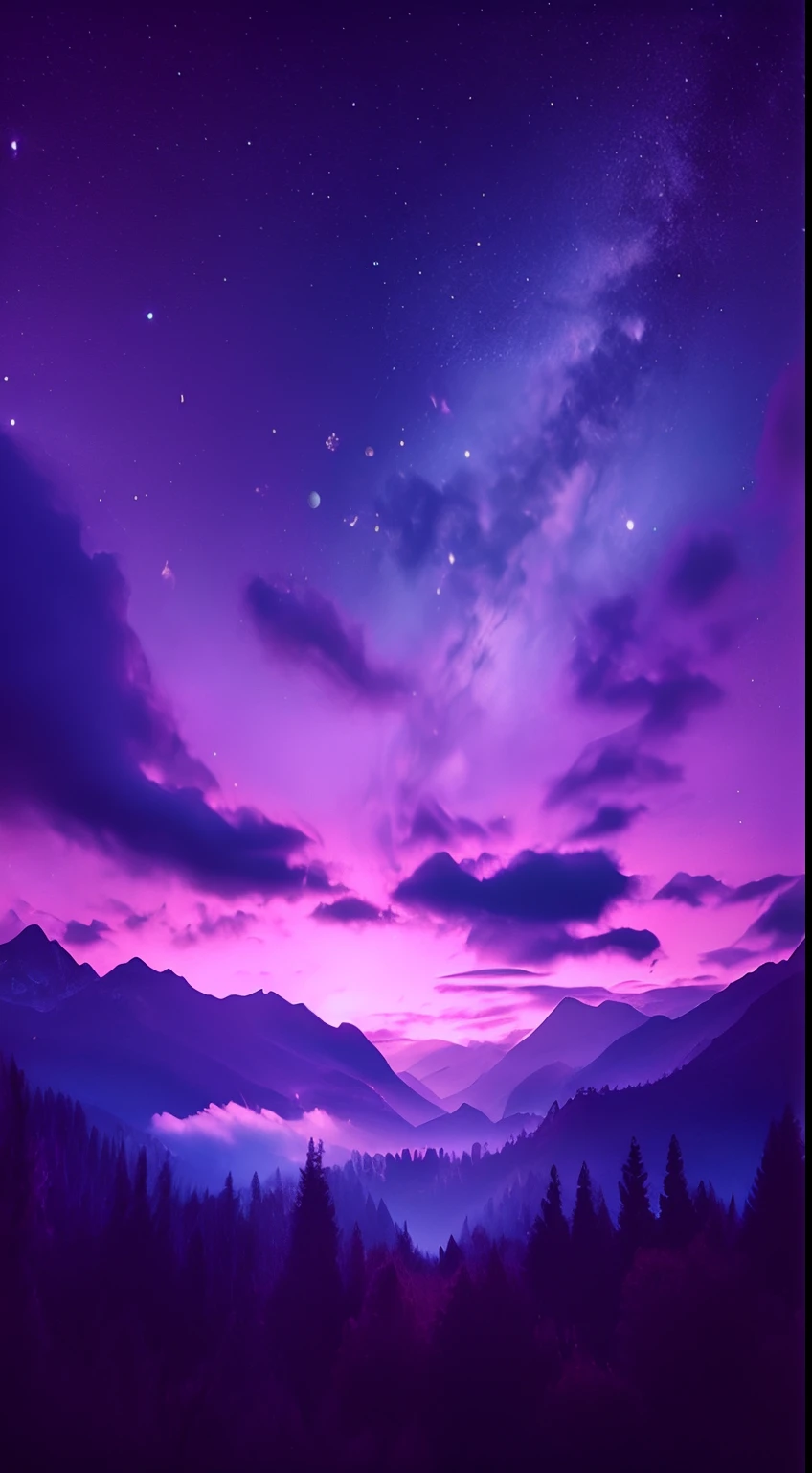 purple and blue sky with stars and mountains in the background, purple sky, starry sky 8 k, night sky; 8k, violet sky, wallpaper 4 k, wallpaper 4k, purple beautiful sky, dreamy night, purple omnious sky, colorful night sky, nighttime nature landscape, beautiful night sky, best on adobe stock, amazing wallpaper