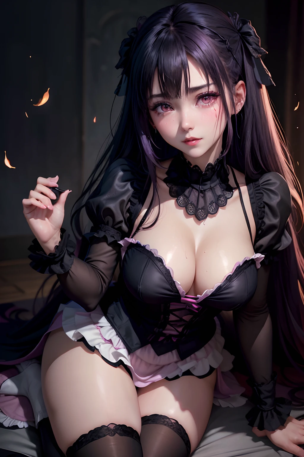 A sexy、A slight smil、garterbelts、knee high socks、panthyhose、Beautifying the world、Unhappy、Lament my night's fantasy、Transcendent beauty、Beautiful shape、wretched、ghosts、wraiths、Evil Spirit、Beautiful、boredom、Unusual beauty、Bewitching、Fornication、Hard Dark Gothic Makeup、Maniacal、Deep night sky、horor、twin-tail hair、Black Dark Eyeshadow、slaves、crying how bright、mourn、Sad songs、Good skin luster、Lace pink、Long hair straight hair、Dark Gothic Makeup、Dark smile、Restless Palace、Expressions of sexual arousal、Fragrant beauty、18year old、carriage、Lying、seductiv、 Strong sexual pleasure facial expressions、A look of shame、open the legs widely、Dark Gothic、Gothic lolita、Dark purple hair、masturbation、bell sleeves、Wizard Sleeve、Obscene look、Stained glass background、masutepiece、Best Quality、Ultra-detailed、Refers to 5 books、Sweat glitters on my chest、Glitter of sweat on your face、Massive sweat glitter on the thighs、Expression of sexual pleasure in anguish、Sweating profusely、Quite an inebriated face、maid clothes、Gothic Long Dress、Black ruffled skirt、Apply blush on cheeks、Pink atmosphere、Pink hair、bewitching poses、Nasty poses、