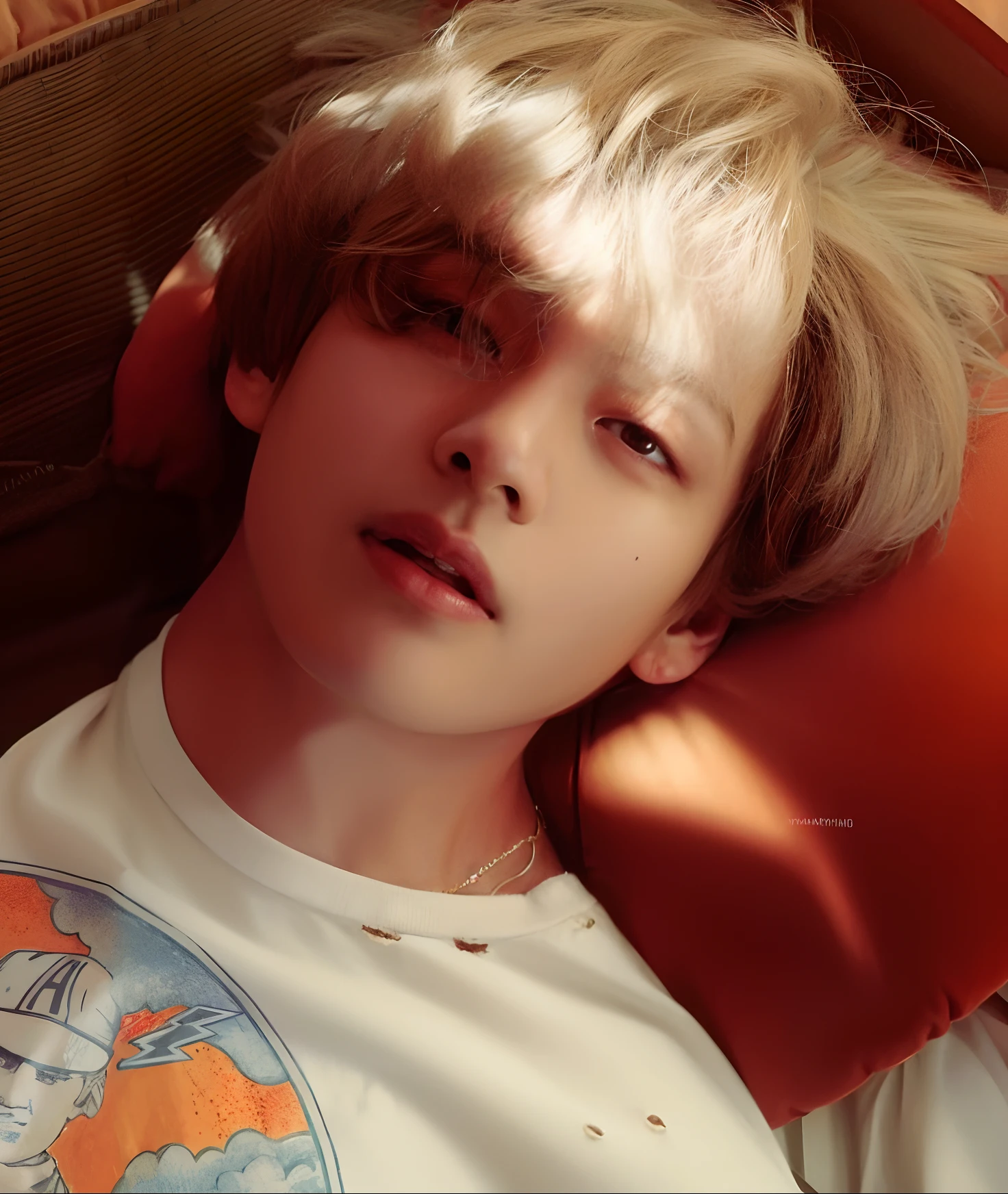 There's a young man lying on a couch with a pillow, Cai Xukun, Taehyung comendo batatas fritas Gucci, Hyung Tae, TaeJune Kim, Kim Doyoung, Jung Jaehyun, Jimin, Parque Jimin, Ulzzang macho, Jinyoung Canela, dez lee, Inspirado em Jeonseok Lee, Jungkook, Yanjun Chengt, jia, inspirado em Bian Shoumin