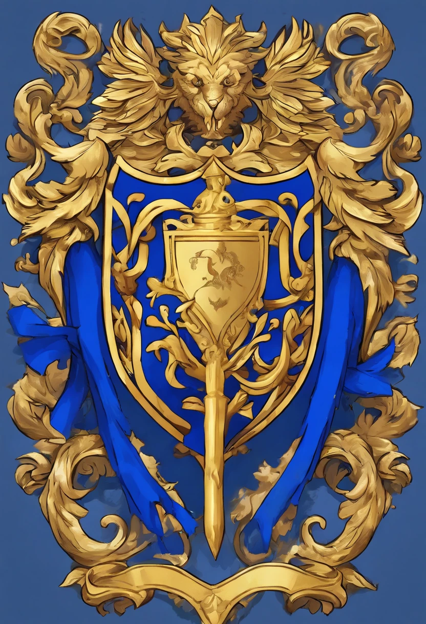 Gold and blue academic coat of arms with silver background master piece