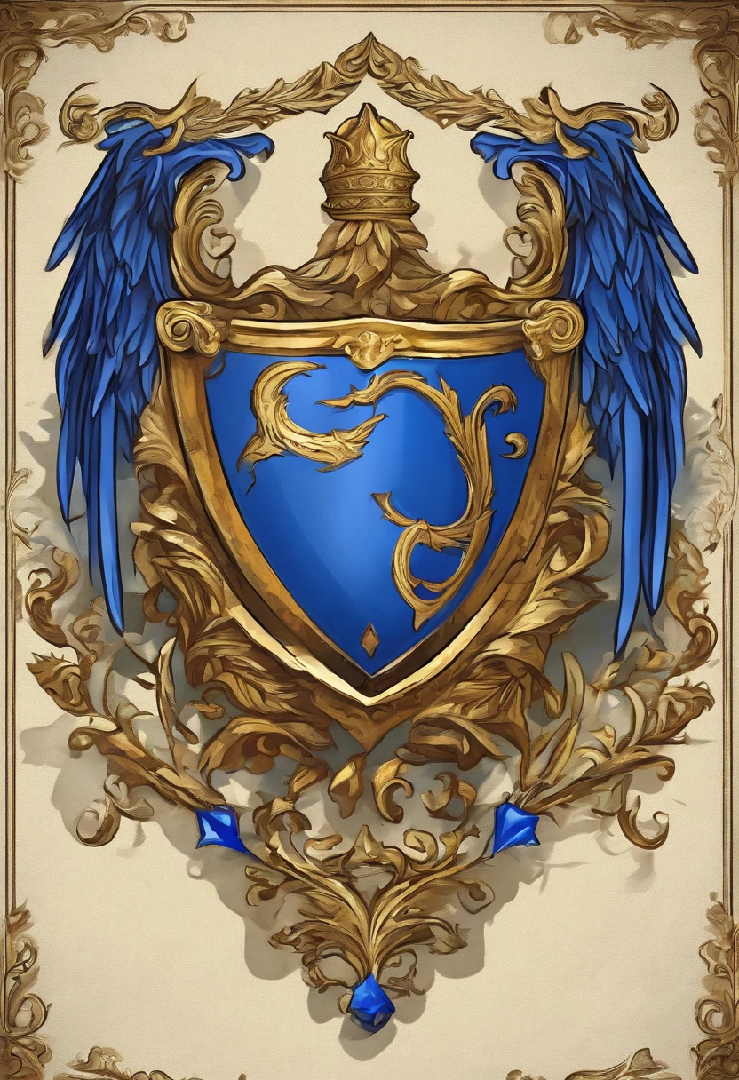Gold and blue academic coat of arms with silver background master piece