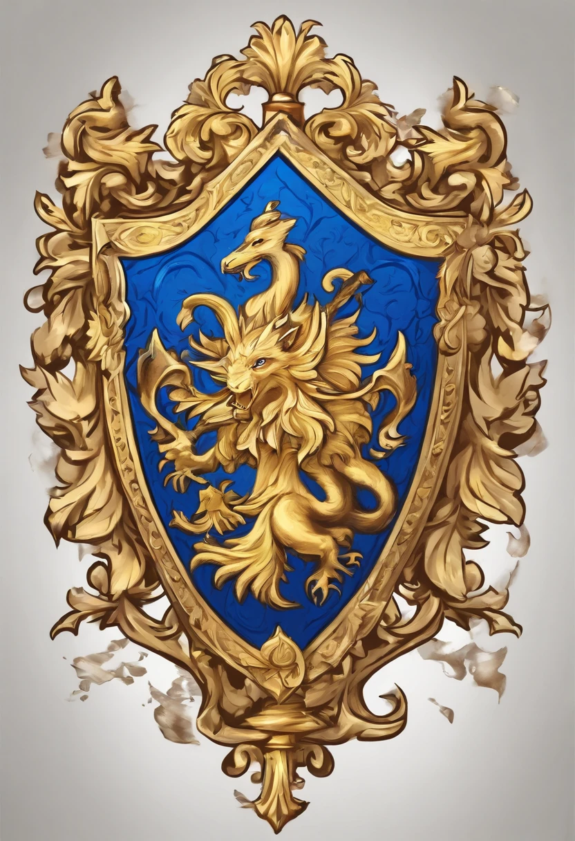 Gold and blue academic coat of arms on silver background