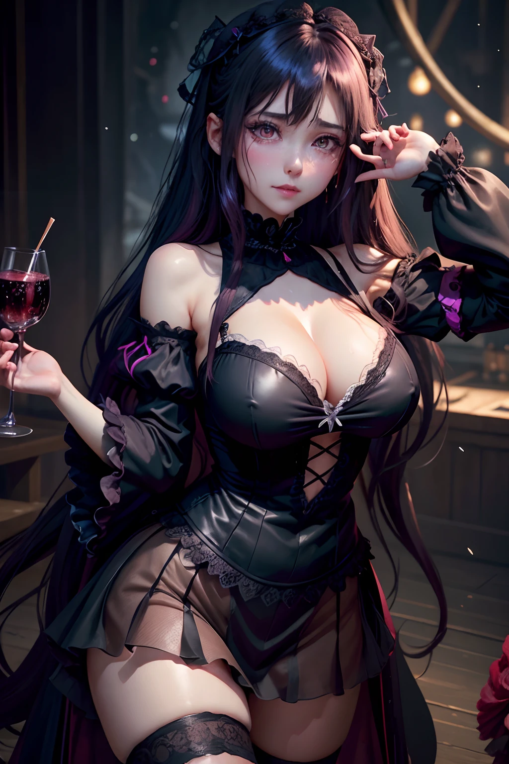 A sexy、A slight smil、garterbelts、knee high socks、panthyhose、Beautifying the world、Unhappy、Lament my night's fantasy、Transcendent beauty、Beautiful shape、wretched、ghosts、wraiths、Evil Spirit、Beautiful、boredom、Unusual beauty、Bewitching、Fornication、Hard Dark Gothic Makeup、Maniacal、Deep night sky、horor、twin-tail hair、Black Dark Eyeshadow、slaves、crying how bright、mourn、Sad songs、Good skin luster、Lace pink、Long hair straight hair、Dark Gothic Makeup、Dark smile、Restless Palace、Expressions of sexual arousal、Fragrant beauty、18year old、carriage、Lying、seductiv、 Strong sexual pleasure facial expressions、A look of shame、open the legs widely、Dark Gothic、Gothic ta、Dark purple hair、masturbation、bell sleeves、Wizard Sleeve、Obscene look、Stained glass background、masutepiece、Best Quality、Ultra-detailed、Refers to 5 books、Sweat glitters on my chest、Glitter of sweat on your face、Massive sweat glitter on the thighs、Expression of sexual pleasure in anguish、Sweating profusely、Quite an inebriated face、maid clothes、Gothic Long Dress、Black ruffled skirt、Apply blush on cheeks、Pink atmosphere、Pink hair、bewitching poses、Nasty poses、