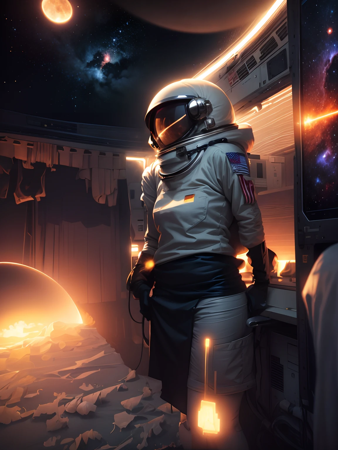 Change background in outerspace, Astronaut dress, satellites, stars,planets,hot sun,asteroida