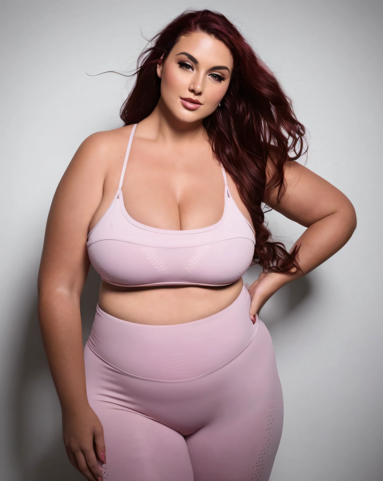 a woman in a golden red bra top and pink bikini, alluring plus sized model, plus size woman, plus-sized, plus size, beautiful female, curvaceous, full figured mother earth, extremely plump, curvaceous. detailed, clear curvy details, curvy model, bra bikini, curvy plus size physique, age 40