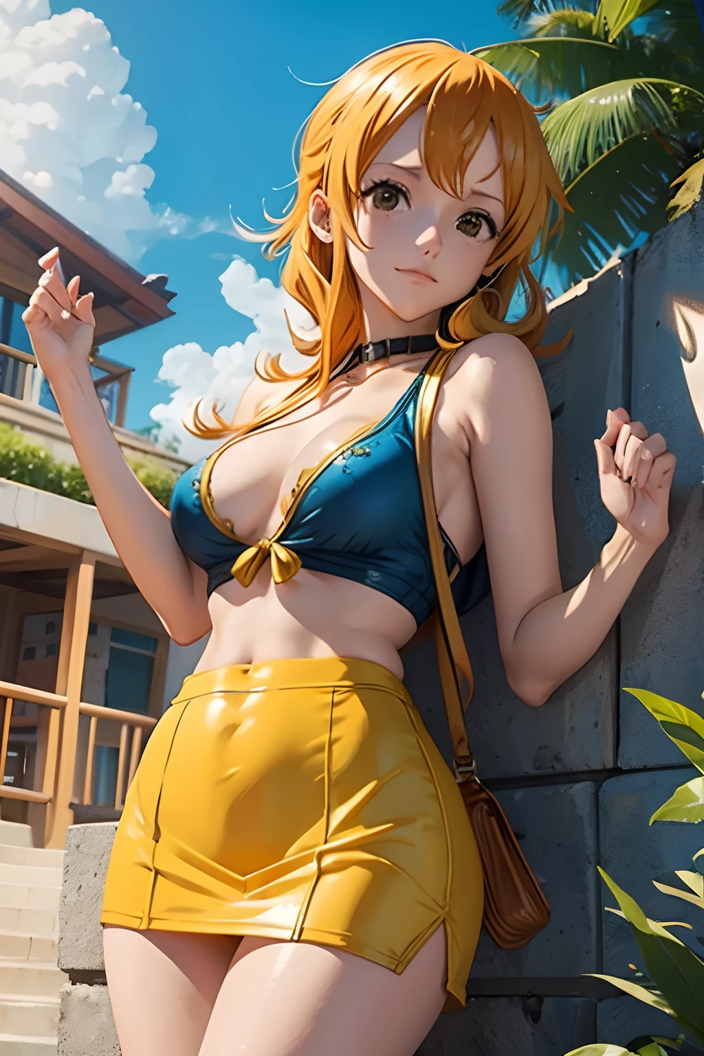 very NSFW nami (one piece) yellow mini skirt