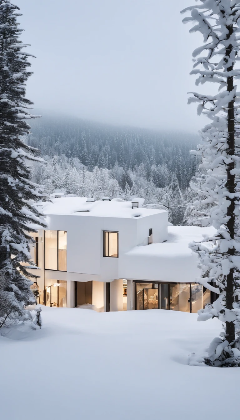 Snow in winter,It's white,Pure, Immaculate、The chill is biting、Silence and tranquility、Vast、Covered in silver,wide wide shot,morning shot,Long exposure film,GAN technology is adopted,Unity engine,k hd。