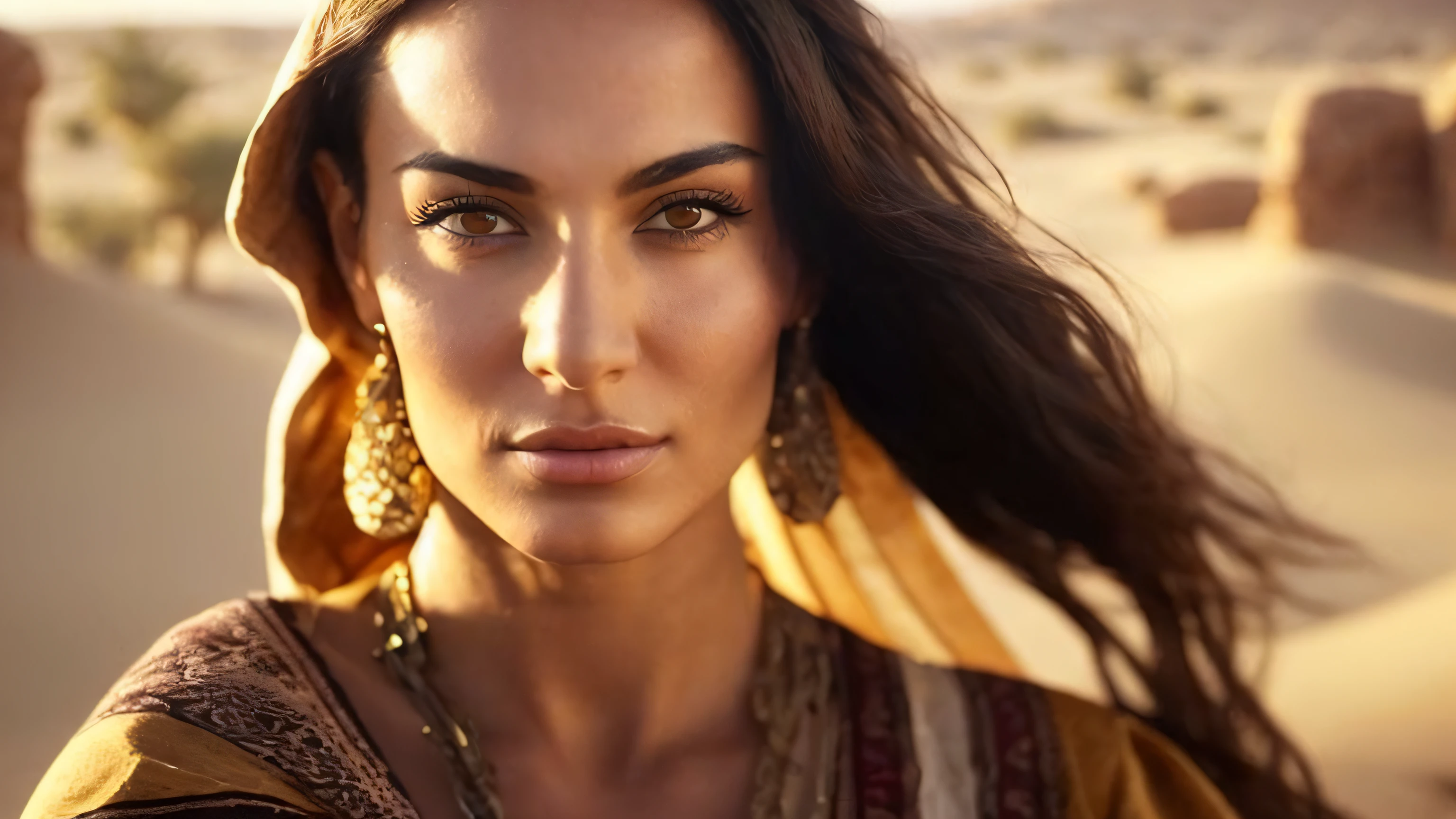 a beautiful (half-body:1.2) photograph of an berber woman, art by Marsel van Oosten, Gregory Colbert, photorealistic, Head and shoulders portrait, Three-Quarter View, Skin details, Skin pores, diagonal lines, Depth of field