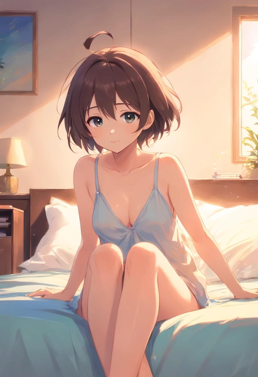 a cute li,Barefoot,Tummy down,Look up at your head,raise her legs,shift dresses,white panties,largeeyes,Cute faces in anime,looking at book,Wet、Breasts are big、a bed、Spread your crotch、Did you glare Naked and trying to undress、Taking off your pants