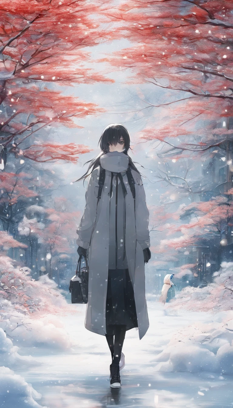 Snow in winter,It's white,Pure, Immaculate、The chill is biting、Silence and tranquility、Vast、Covered in silver,wide wide shot,morning shot,Long exposure film,GAN technology is adopted,Unity engine,k hd。