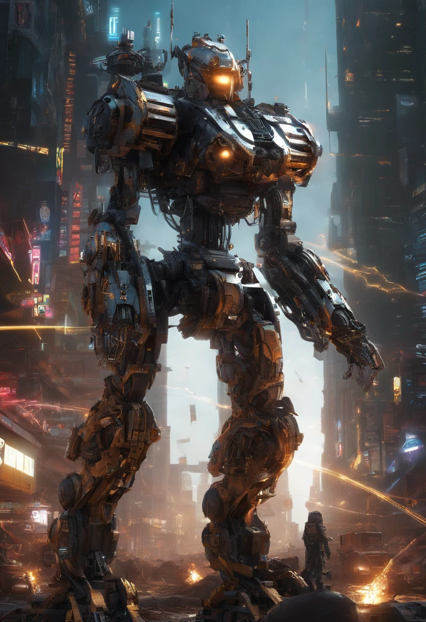 style image of a woman with a sci - futuristic weapon, (Zendaya), cyberpunk girl mech, girl in mecha cyber armor, mechanized soldier girl, female mecha, mechanized valkyrie girl, Standing next to a Giant Robot, epic sci - fi character art, epic sci-fi character art, mecha asthetic, stunning cgsociety, detailed sci-fi art,  Burning cityscape background, abstract beauty, near perfection, pure form, Golden Ratio, concept art, By Brian Froud and Carne Griffiths and Wadim Kashin, intricate detail, 8k post-production, High resolution, super Detail, trending on ArtStation, sharp focus, studio photos, intricate detail, Very detailed, By Greg Rutkowski