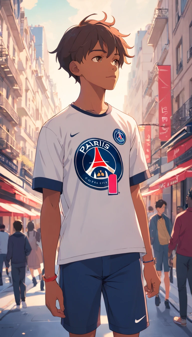 Kyllian Mbappé with Paris saint germain tee shirt in vintage photo. It is in a long way at new york city.