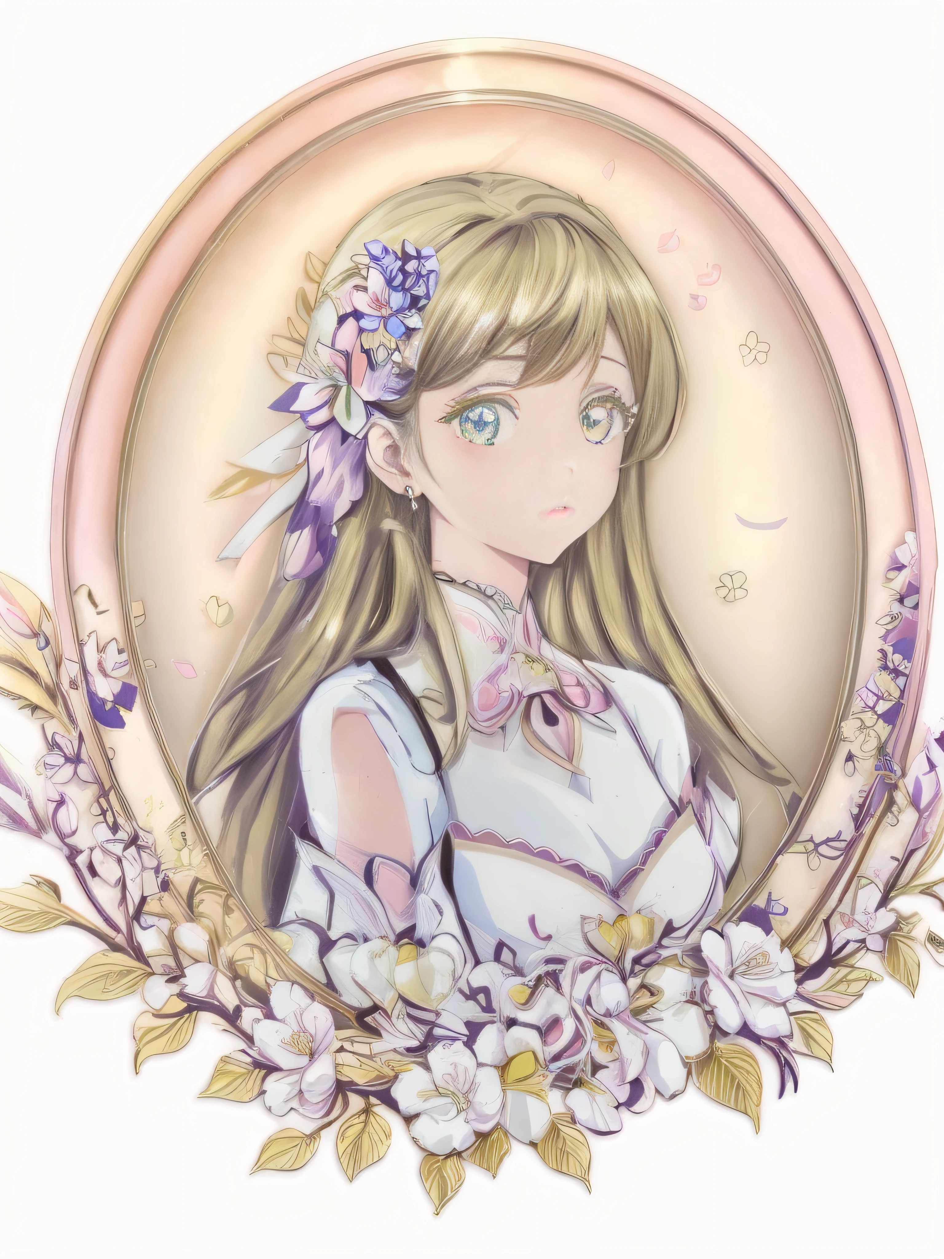 Anime girl with flowers and garlands in her hair, beautiful line art, exquisite line art, perfect lineart, high detailed official artwork, lineart behance hd, highly detailed exquisite fanart, clean and meticulous anime art, detailed portrait of an anime girl, hyper detailed line art, detailed anime art, a beautiful anime portrait, detailed manga style,