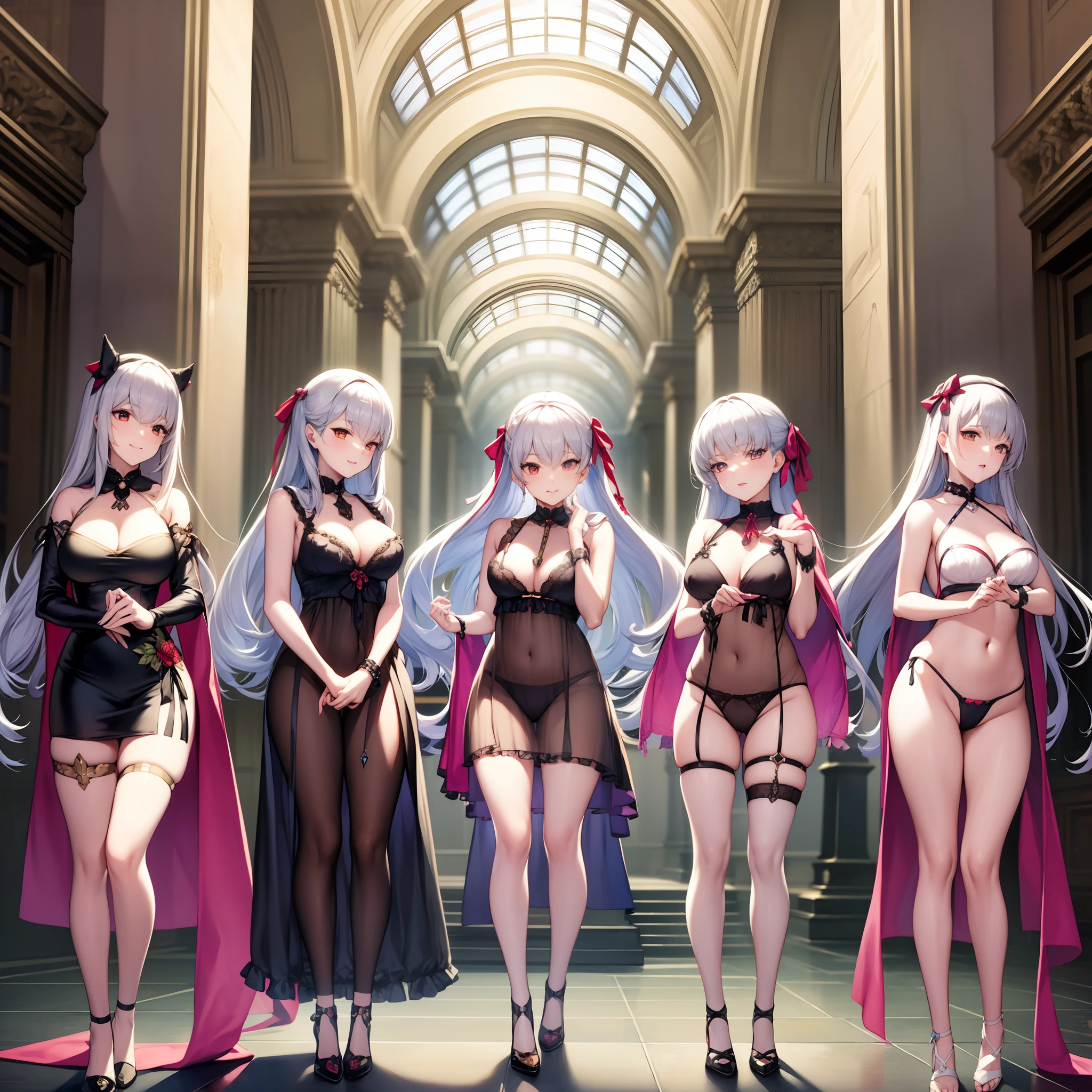 （（​masterpiece）），（（hightquality）），（（（hight resolution））），（（（absurderes）），（（（1000 girls））），（（（（Sister Clone）））），（（（crowd shot））），（（（full body Esbian））），（（（（（Standing））））），（（（（anime screen cap）））），（（（（Red ribbon and silver hair color,）））），（（（（（（Illustration of silver-haired clone sister harem wearing red ribbon）））））），（（（Fate））（（ＦＧＯ）），（（Kama）），，（（（（Sheer Babydoll Underwear）））），（（（（（Lots of sister clone harems in the background））））），（（（Colonnade on the second floor and sister clone harem））），（（（（Floating Sister Clone Harem）））），