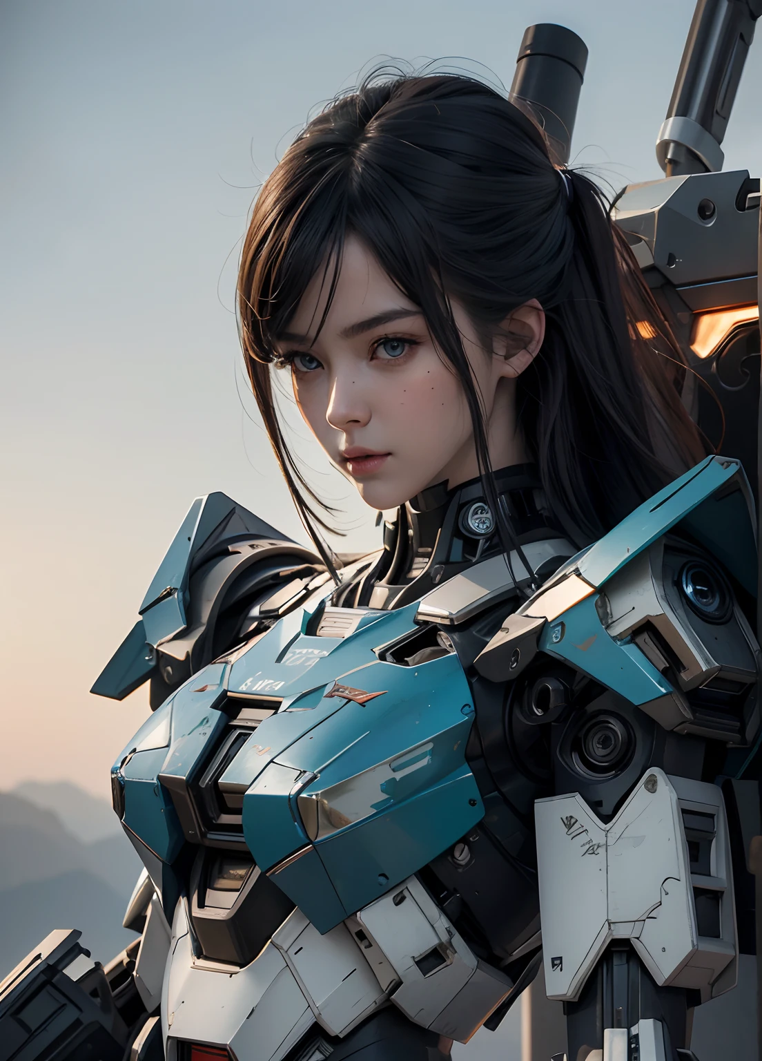 Textured skin, Super Detail, high details, High quality, Best Quality, hight resolution, 1080p, hard disk, Beautiful,(Gundam),beautiful cyborg woman,Mecha Cyborg Girl,Battle Mode,Girl with a Mecha Body,She wears a futuristic Gundam mecha,Fulll body Shot