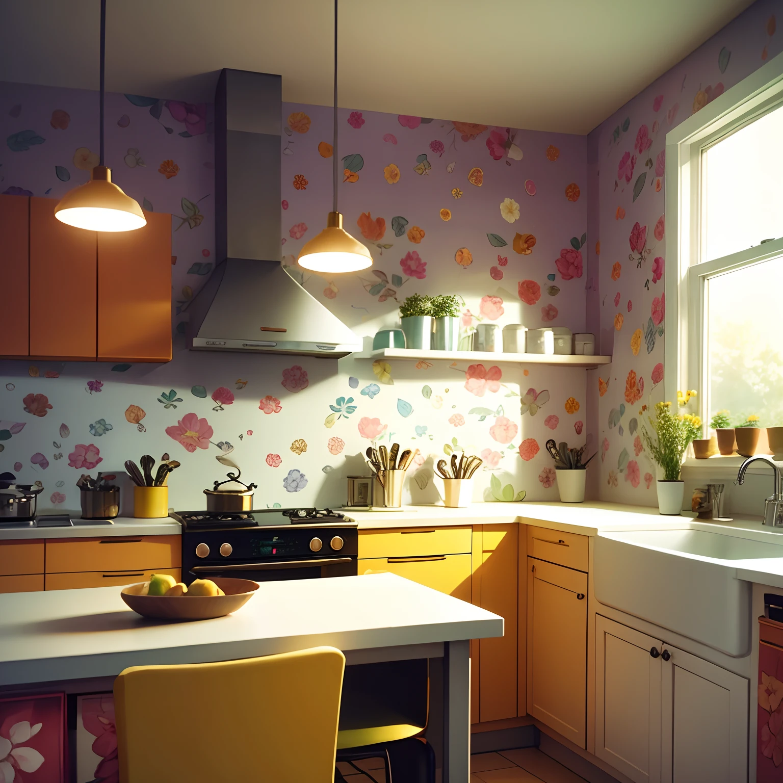 Colorful kitchen floral wallpaper Colorful lights