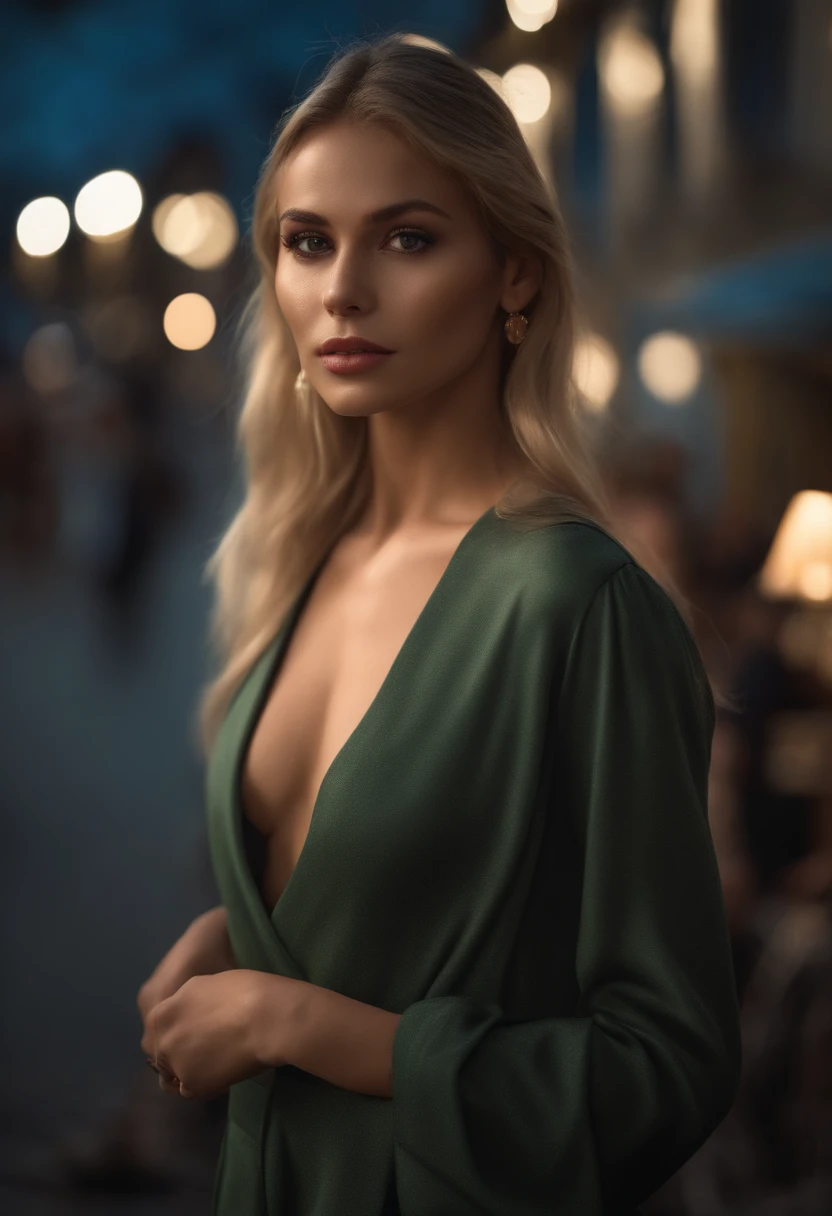 8k, masterpiece, RAW photo, en iyi kalite, fotorealistik, highly detailed CG unity 8k wallpaper, depth of field, Cinematic light, lens flaresi, ray tracing, (an extremely beautiful face, beautiful lips, Beautiful eyes), Face with intricate detail, (ultra-detailed skin), 1 girl, Dark, in deep shadows, beautiful ukranian girl, Ukranian model, 1 erkek, (a very fit and muscular body:1.3), (looking at the audience), (A GREAT TENACIOUS LOOK:1.3), (kolsuz), (Fashion City by Night, dark night, neon tabelalar, Blurred background), moda sokak gece, (arkada insan olmadan:1.3), beautiful earrings, bilezikler, kolye, pantyhose, clear eyes, Walking, (solgun ten), (big eyes), face forward, (upper body shot), (ipek renkli bir elbise:1.3), (blonde hair), (dar ve dantelli bir elbise), (saydam), (looking at the audience:1.3) open chest, very thin, medium-sized breasts, Don't turn your back, (Rear shot), saydam, Buttocks of medium size,.