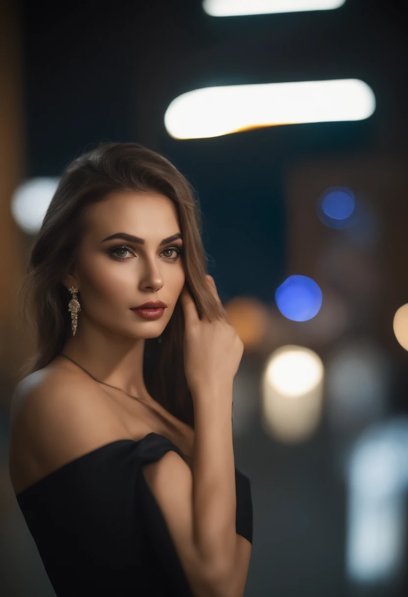 8k, masterpiece, RAW photo, en iyi kalite, fotorealistik, highly detailed CG unity 8k wallpaper, depth of field, Cinematic light, lens flaresi, ray tracing, (an extremely beautiful face, beautiful lips, Beautiful eyes), Face with intricate detail, (ultra-detailed skin), 1 girl, Dark, in deep shadows, beautiful ukranian girl, Ukranian model, 1 erkek, (a very fit and muscular body:1.3), (looking at the audience), (A GREAT TENACIOUS LOOK:1.3), (kolsuz), (Fashion City by Night, dark night, neon tabelalar, Blurred background), moda sokak gece, (arkada insan olmadan:1.3), beautiful earrings, bilezikler, kolye, pantyhose, clear eyes, Walking, (solgun ten), (big eyes), face forward, (upper body shot), (ipek renkli bir elbise:1.3), (blonde hair), (dar ve dantelli bir elbise), (saydam), (looking at the audience:1.3) open chest, very thin, medium-sized breasts, Don't turn your back, (Rear shot), saydam, Buttocks of medium size,.