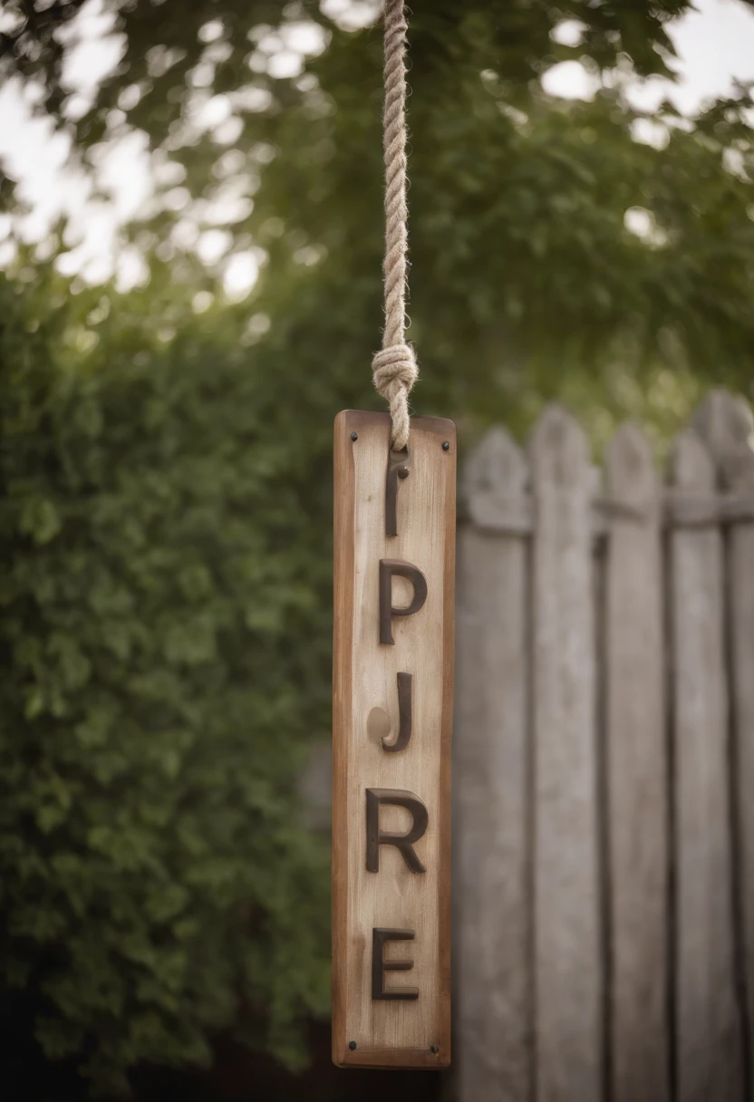 A wooden front sign hanging from a Pixar-style rope. The image is of better quality, in 8k resolution, with a white background