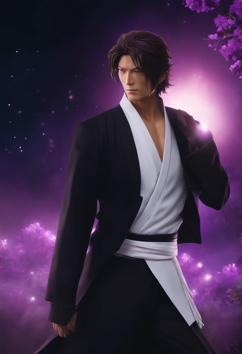 (Masterpiece, Best quality:1.2),1boy,seulement,(Sōsuke Aizen),Gros plan,Pose badass,Blanchir, Aura puissante, purple aura,8k,64K, Disque dur, Unparalleled masterpiece, dinamic lighting, cinematic, epic