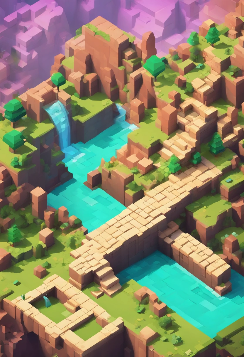 (Best quality, fantasy, isometry, voxels art:1.2), Absurd, tree, stone wall, Dinosaurs hunt down humans,(Background for minimal design:1.2)