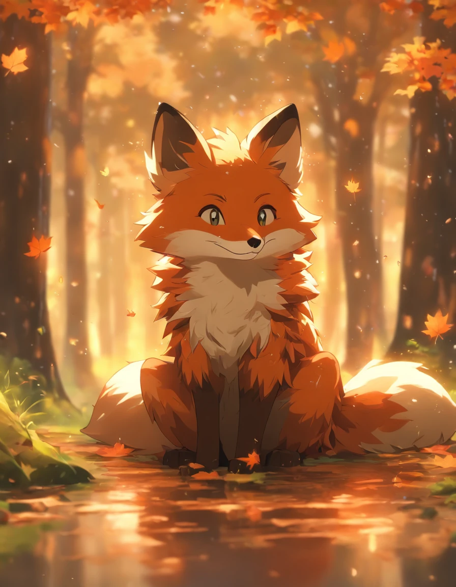 (best quality,4k,8k,highres,masterpiece:1.2),ultra-detailed,(realistic,photorealistic,photo-realistic:1.37),colorful autumn scene,lonely fox,cute fox,autumn forest,fox wearing cloak made of maple leaves,hiding fox,root of a tree,rainy day,serene atmosphere,maple trees,fall foliage,beautifully colored fox,dark green and orange leaves,peaceful environment,natural lighting,soft raindrops,leaves on the ground,gentle mist,flickering sunlight through the trees,majestic tree trunks,quiet solitude,magical atmosphere