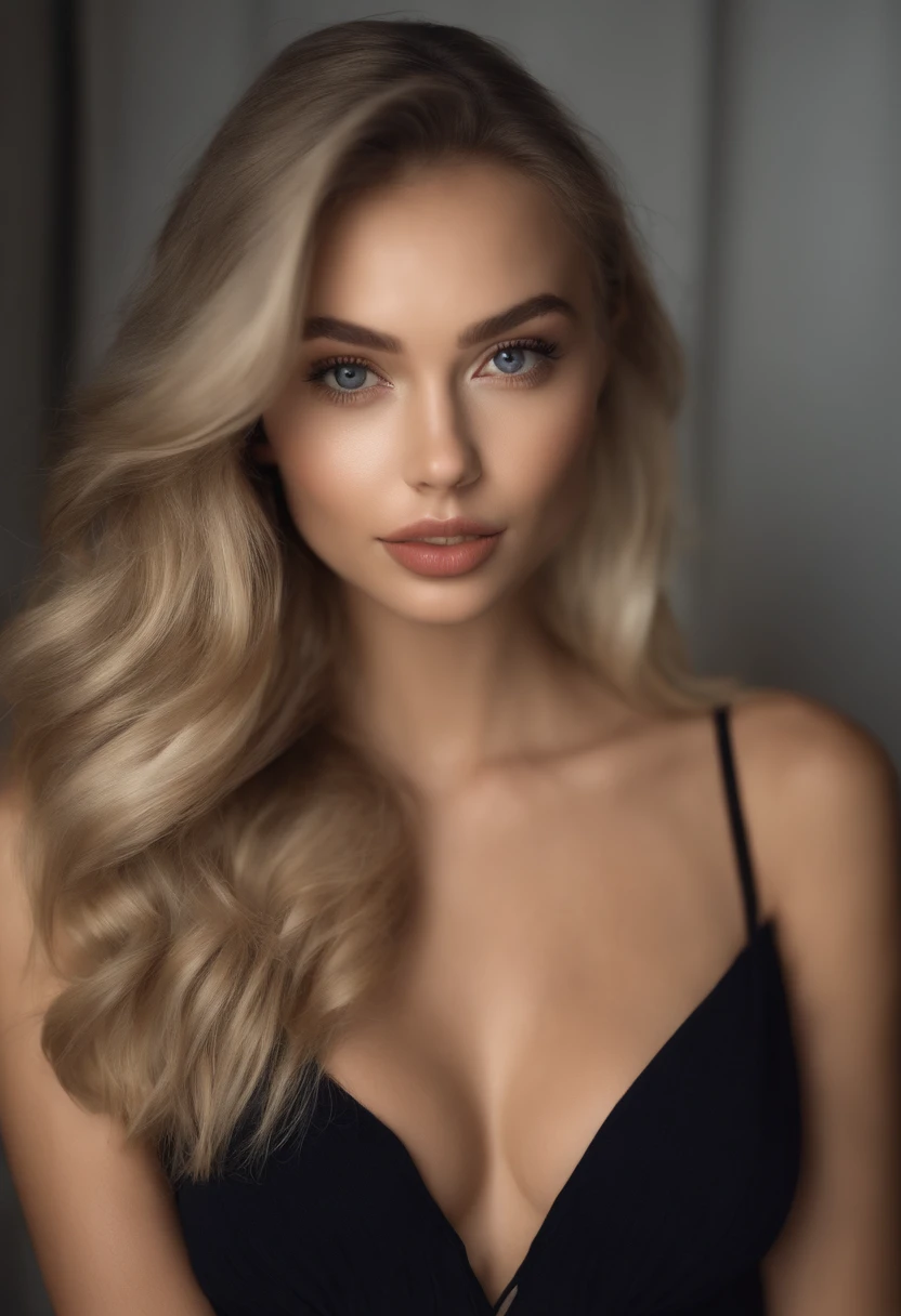 femme mignonne ,sexy aux yeux bleus, Portrait Sophie Mudd, Portrait de Corinna Kopf, 26-year-old blonde hair and big eyes, selfie of a young woman, ohne Maquillage, maquillage naturel, Look directly into the camera, Visage avec Artgram, dezentes Maquillage, Superbe photo du corps entier, dans la chambre, gros seins, Blonde, Latin