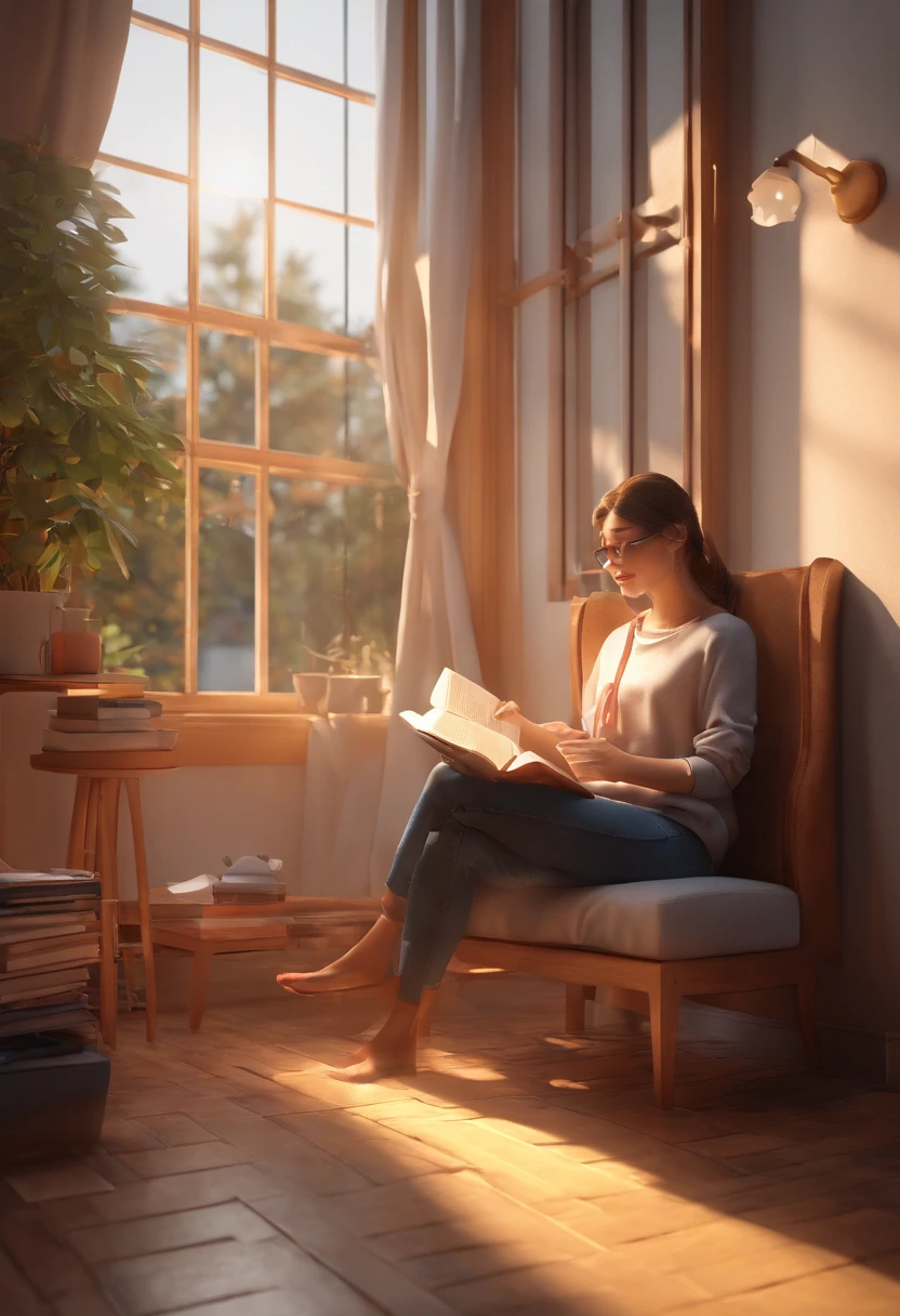 A student is sitting reading by the window ( It was dawn )