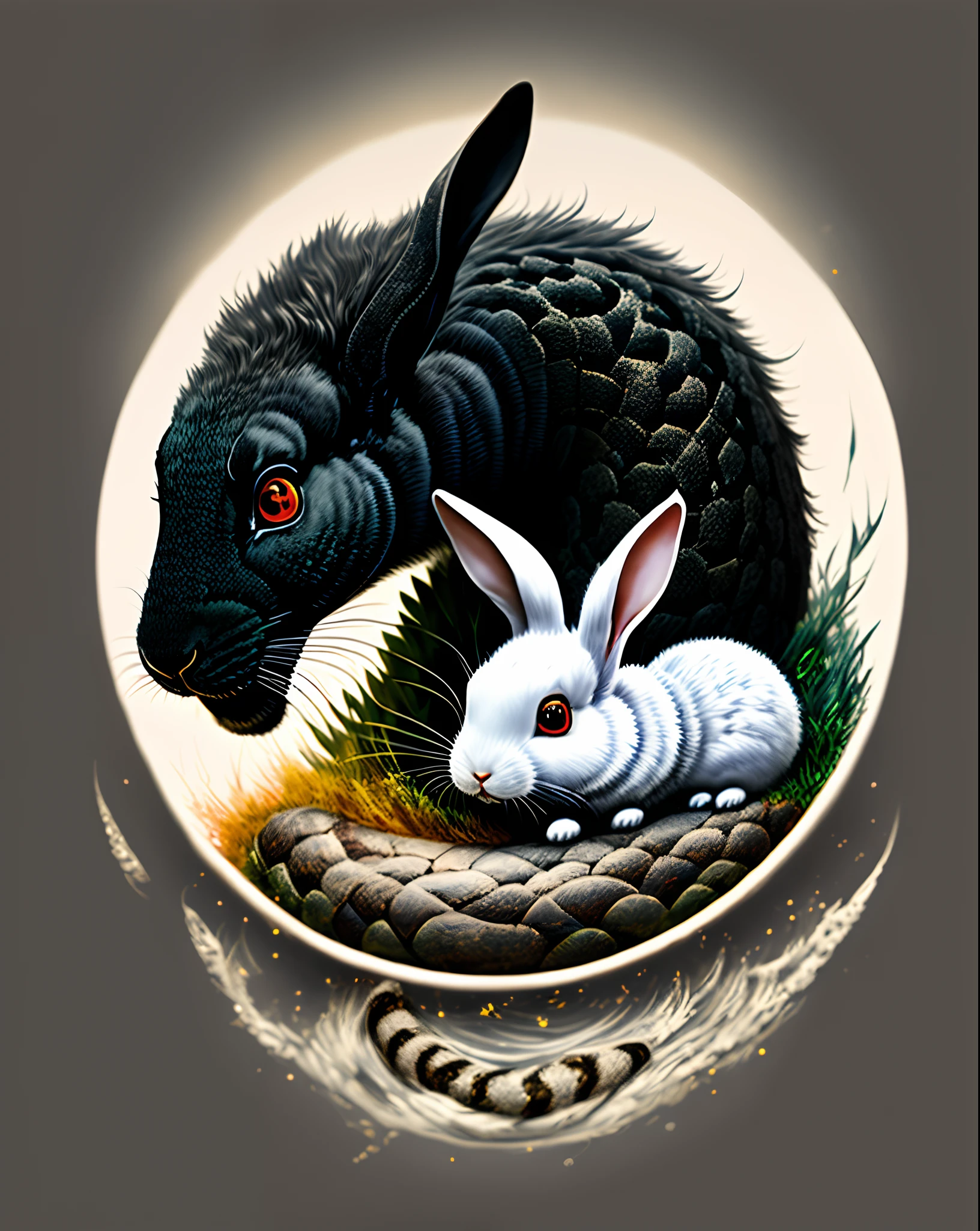 Black serpent with white rabbit